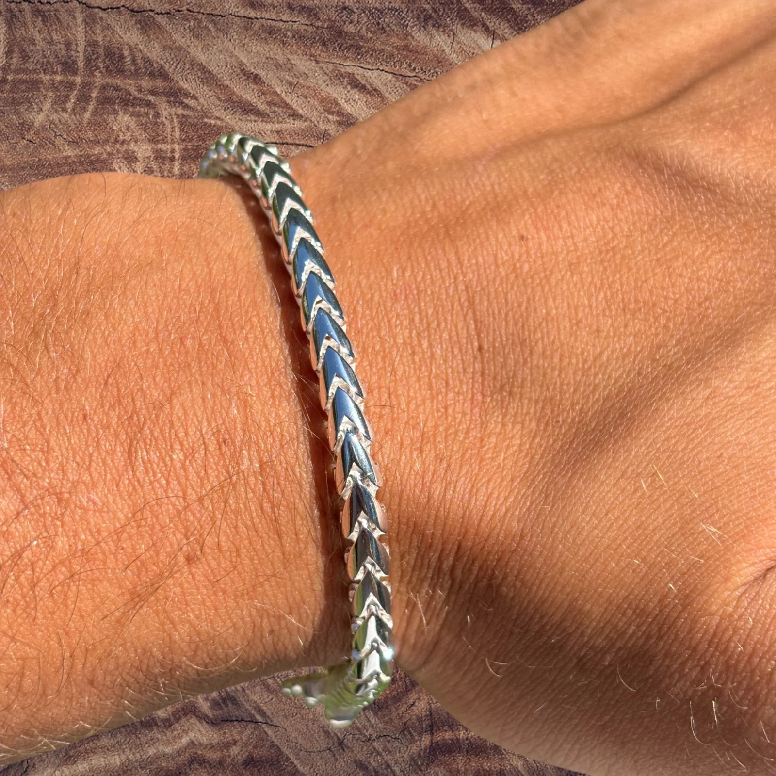 925 Sterling Silver 5mm Rounded Franco Bracelet W. Box Clasp - Image 4