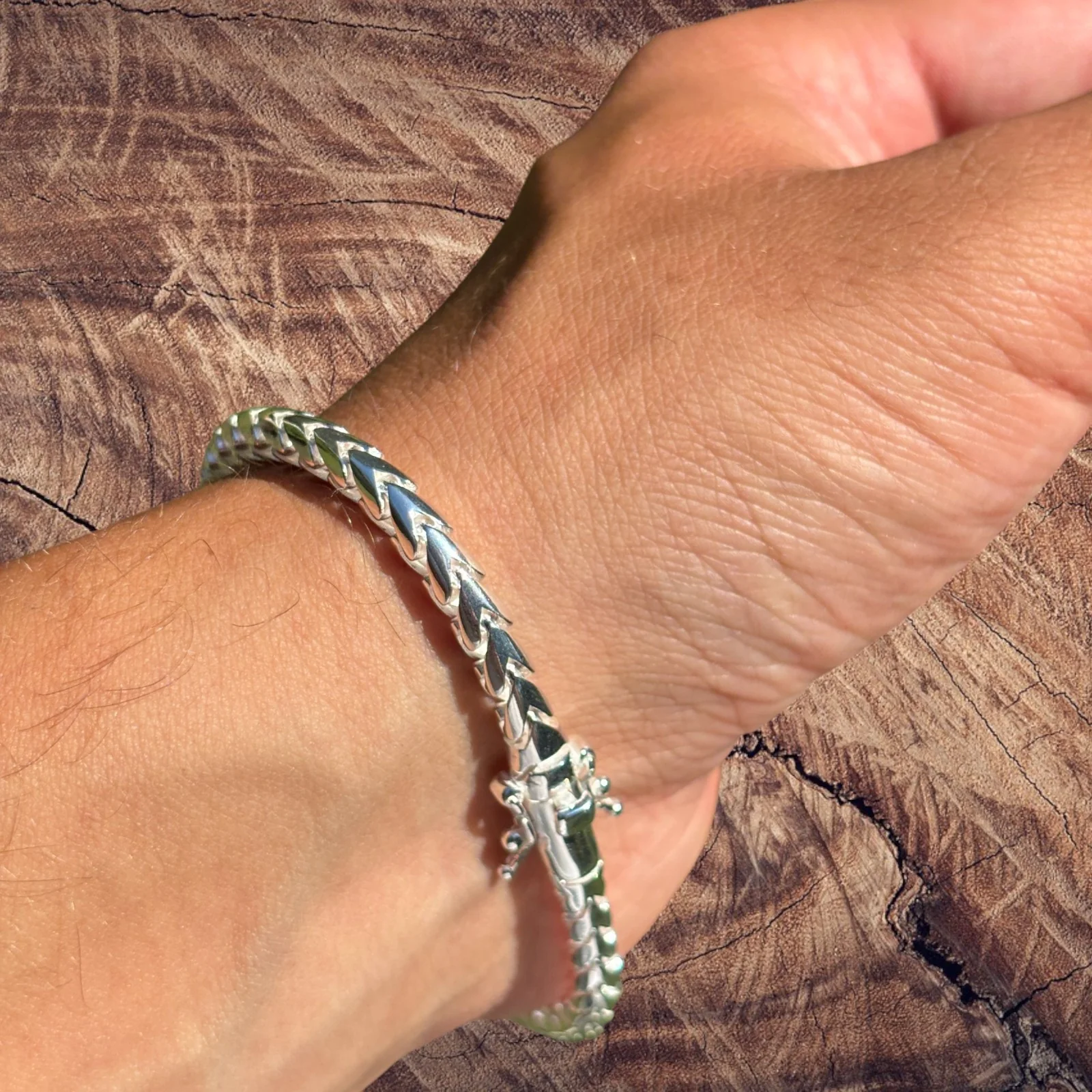 925 Sterling Silver 5mm Rounded Franco Bracelet W. Box Clasp - Image 6