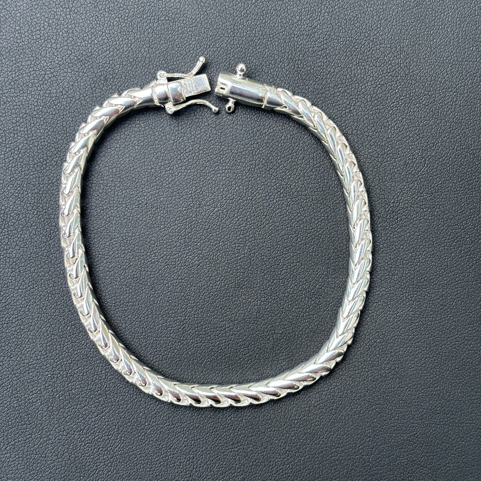 925 Sterling Silver 5mm Rounded Franco Bracelet W. Box Clasp - Image 9