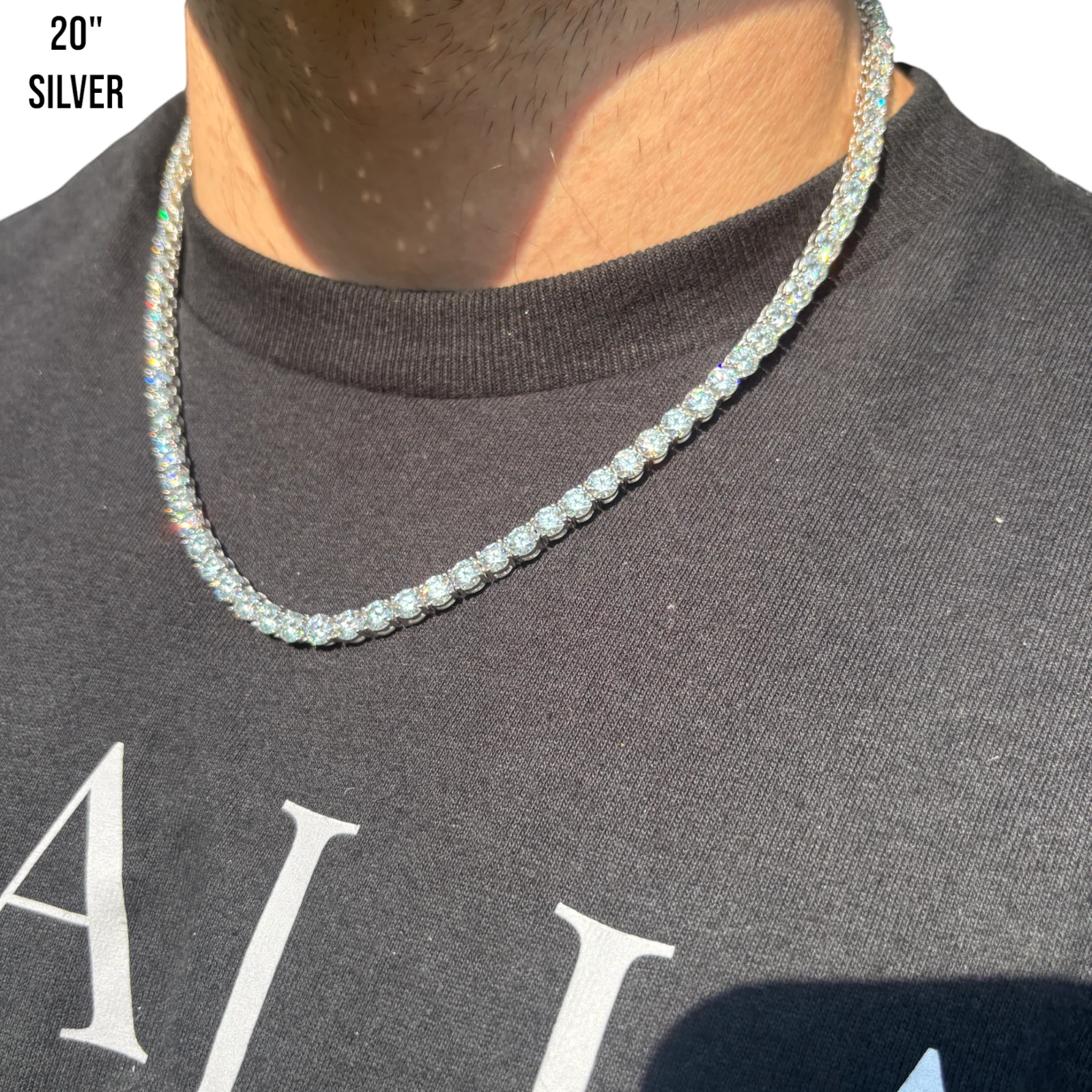 925 Sterling Silver 5mm Tennis Chain Necklace - CZ Or Moissanite - Image 15