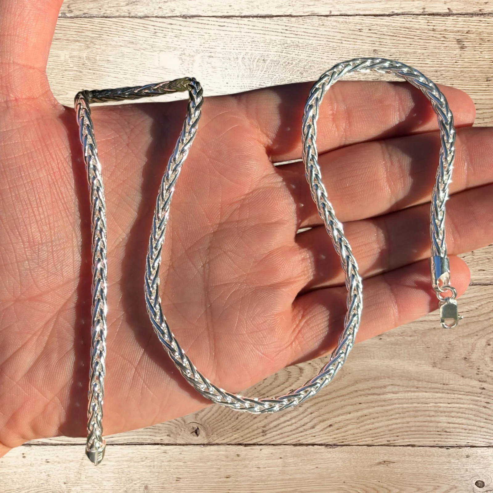 925 Sterling Silver 5mm Wheat Chain Necklace - Image 6