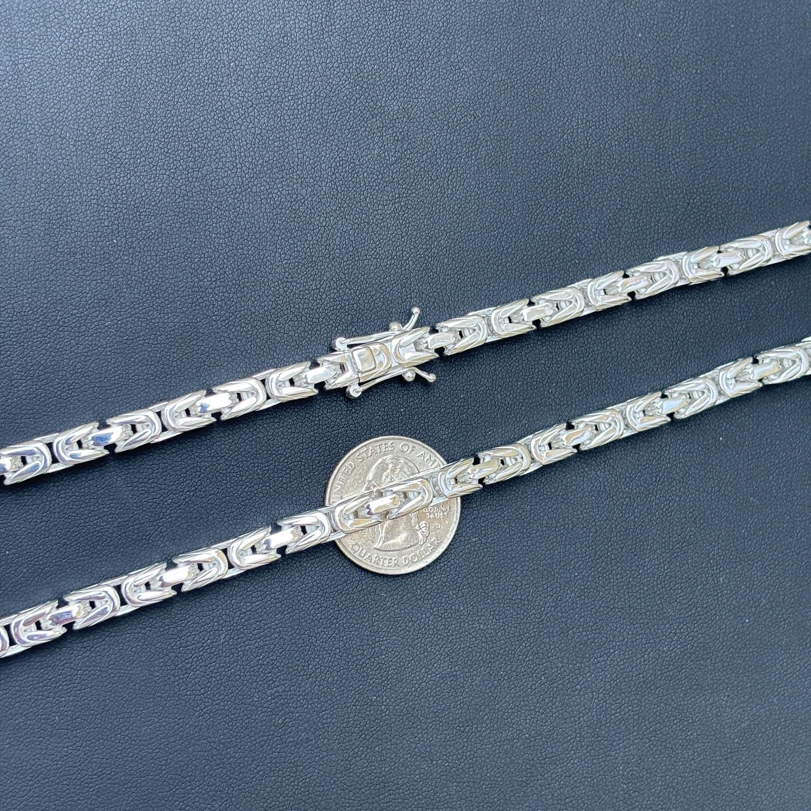 925 Sterling Silver 6mm Byzantine W. Box Clasp Chain Necklace - Image 10