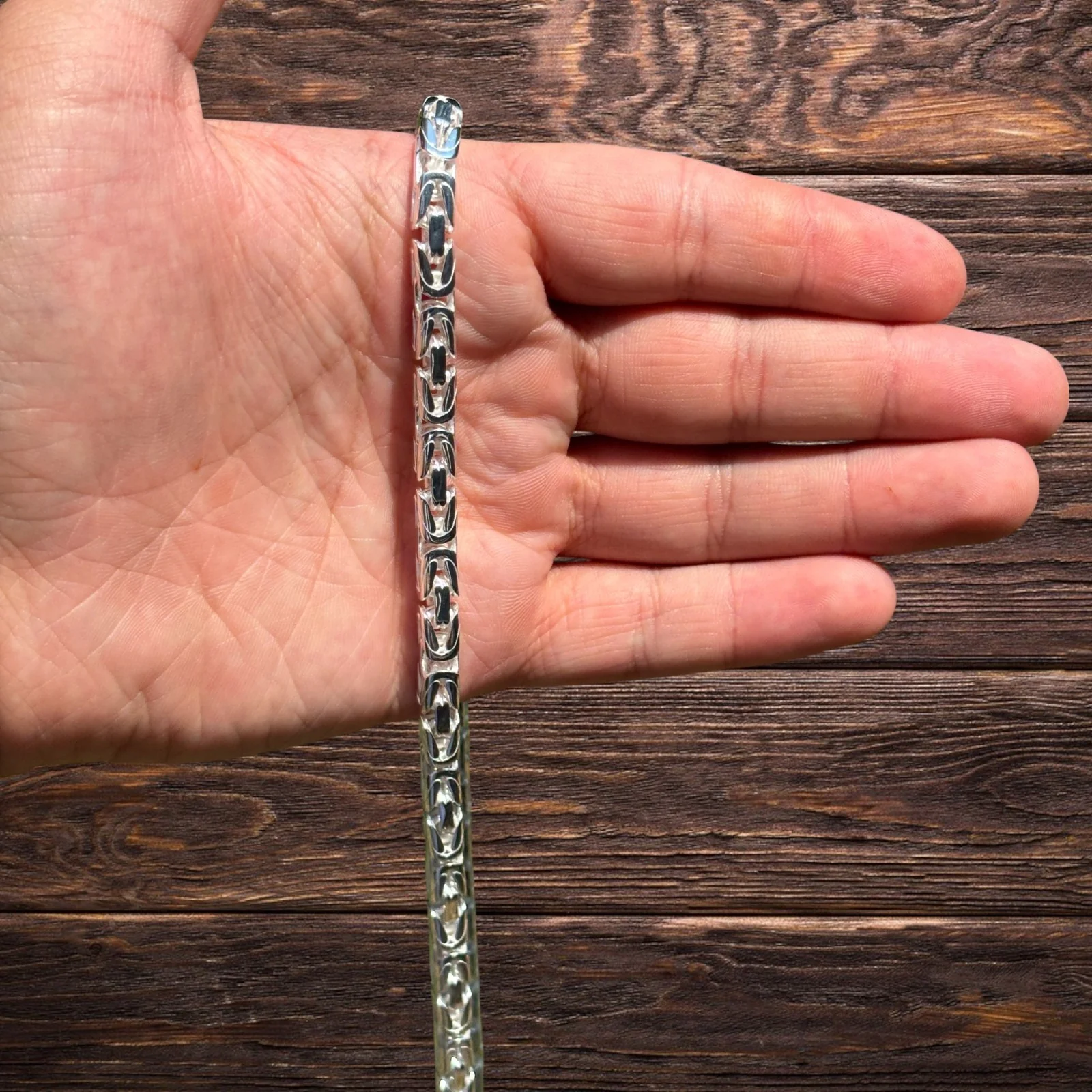 925 Sterling Silver 6mm Byzantine W. Box Clasp Chain Necklace - Image 4