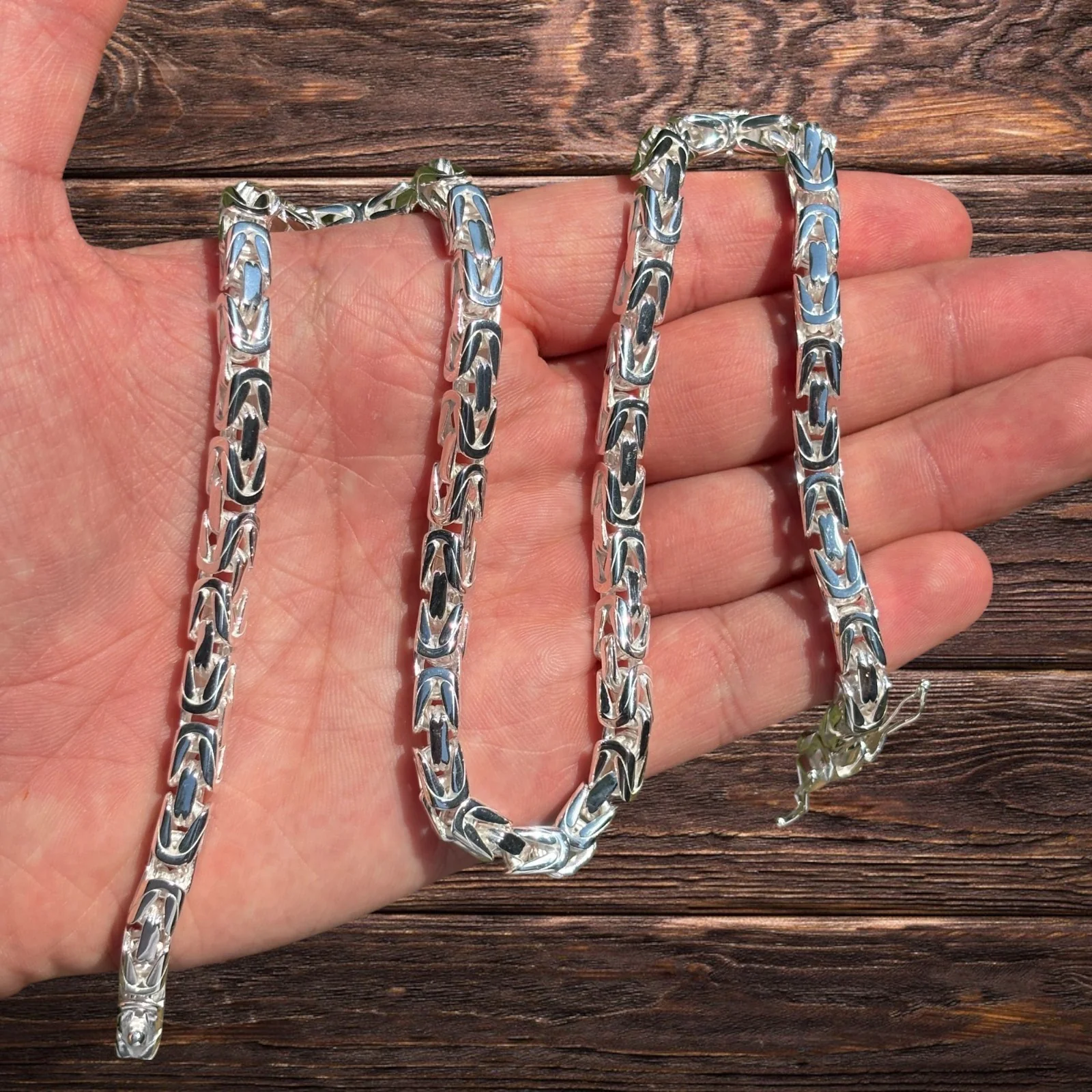 925 Sterling Silver 6mm Byzantine W. Box Clasp Chain Necklace - Image 5