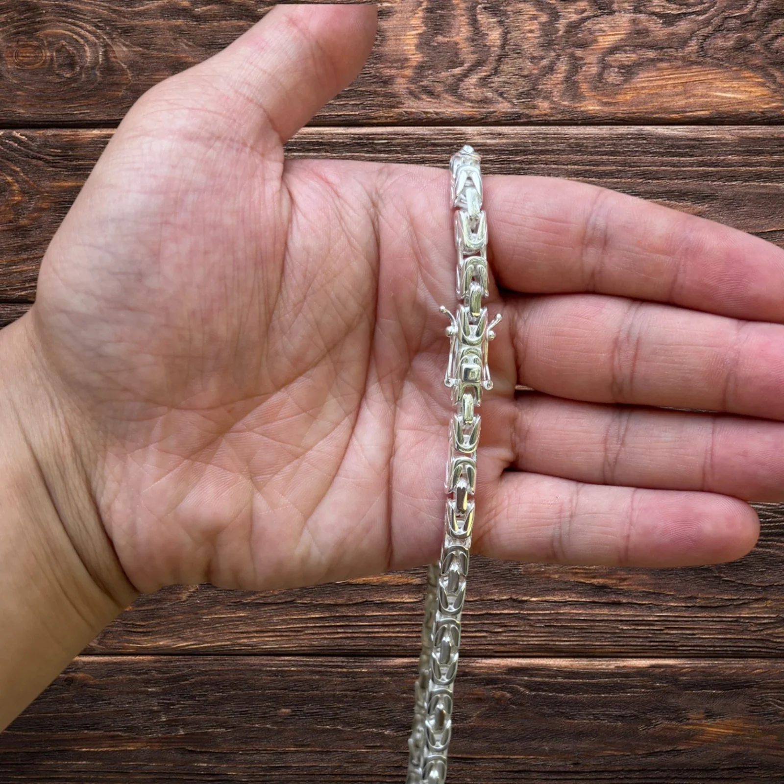 925 Sterling Silver 6mm Byzantine W. Box Clasp Chain Necklace - Image 7