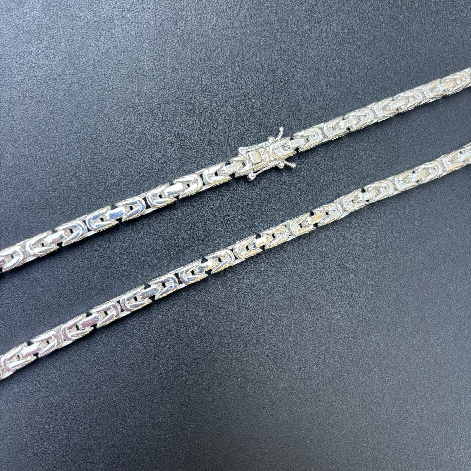 925 Sterling Silver 6mm Byzantine W. Box Clasp Chain Necklace - Image 9