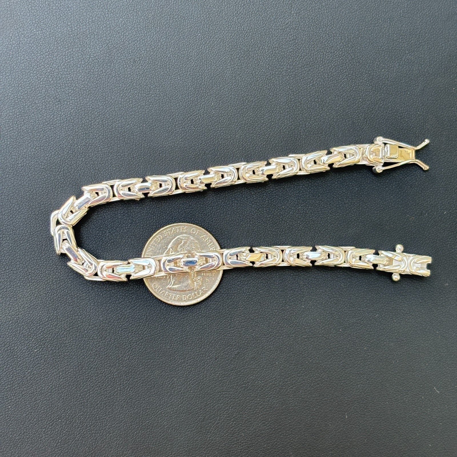 925 Sterling Silver 6mm Byzantine W. Box Clasp Bracelet - Image 10