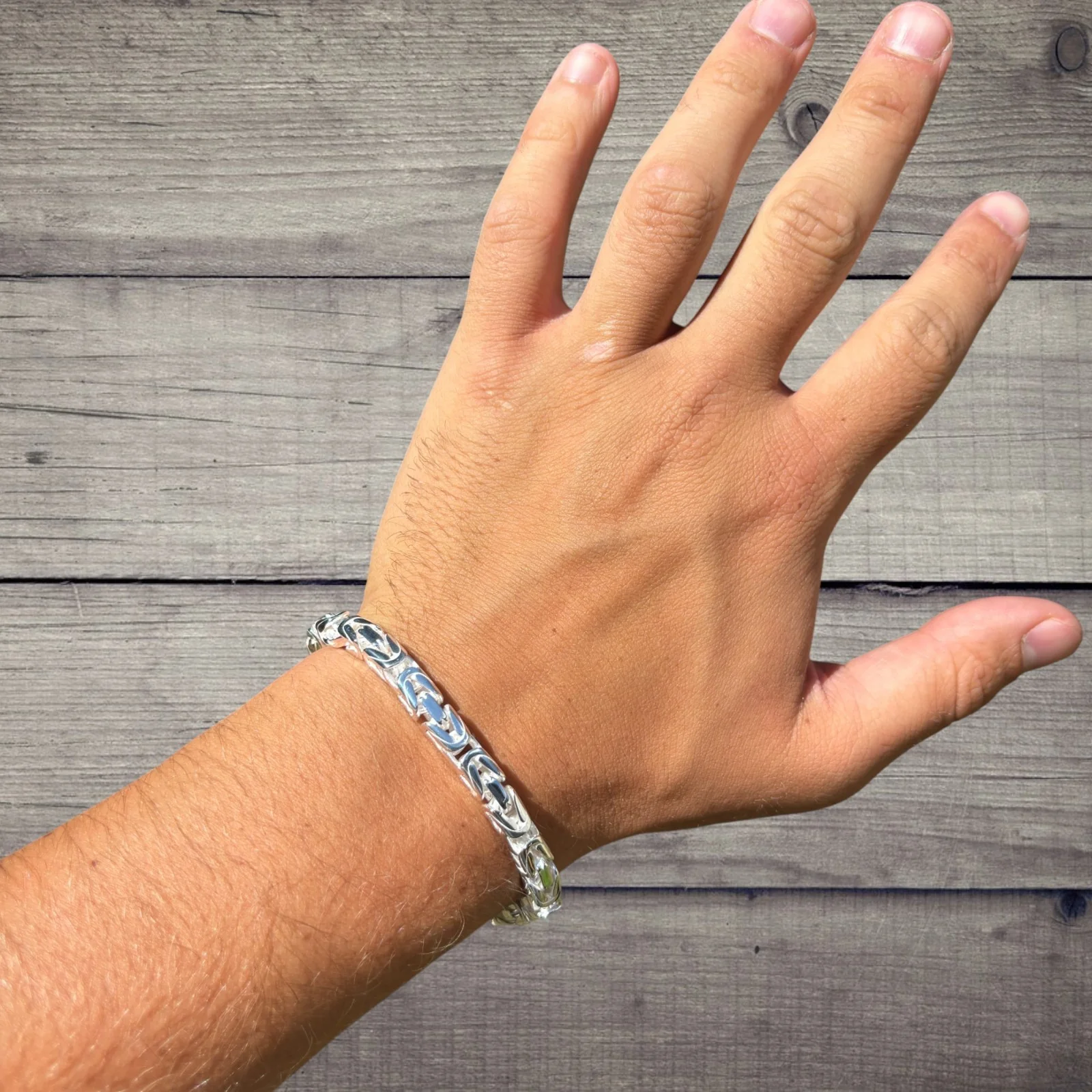 925 Sterling Silver 6mm Byzantine W. Box Clasp Bracelet - Image 5