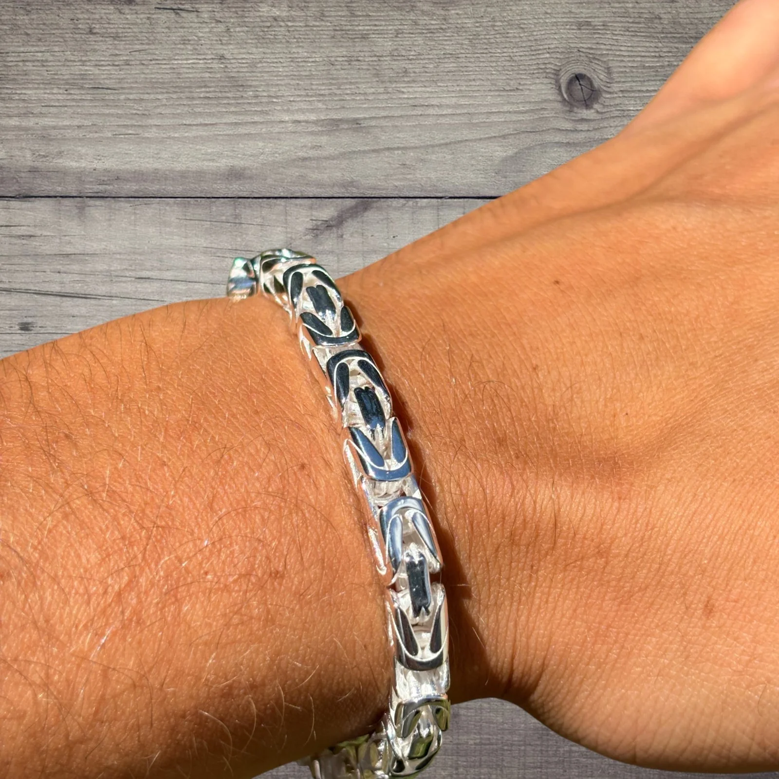 925 Sterling Silver 6mm Byzantine W. Box Clasp Bracelet - Image 7