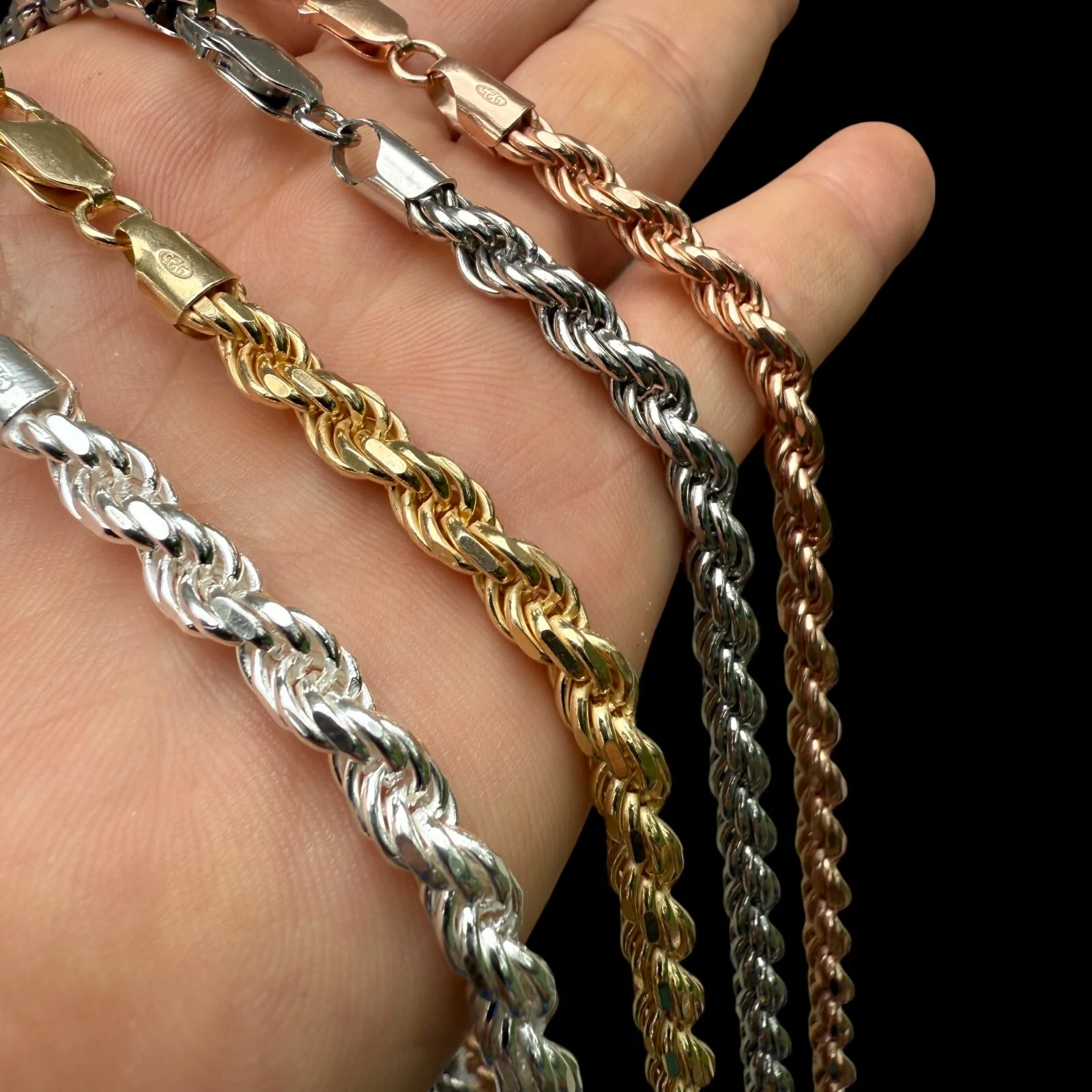 925 Sterling Silver 6mm Diamond Cut Rope Chain Necklace - Image 14