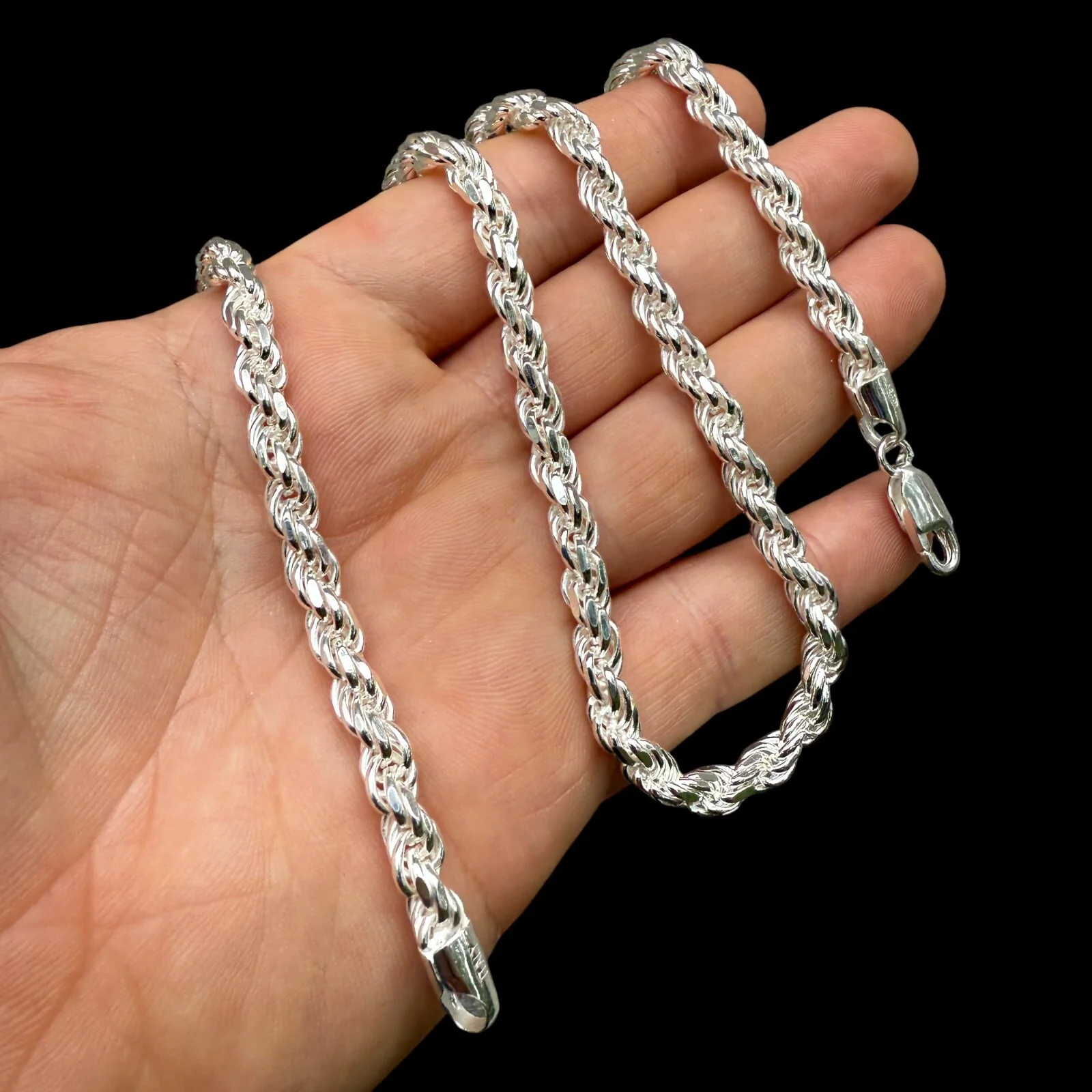 925 Sterling Silver 6mm Diamond Cut Rope Chain Necklace - Image 15