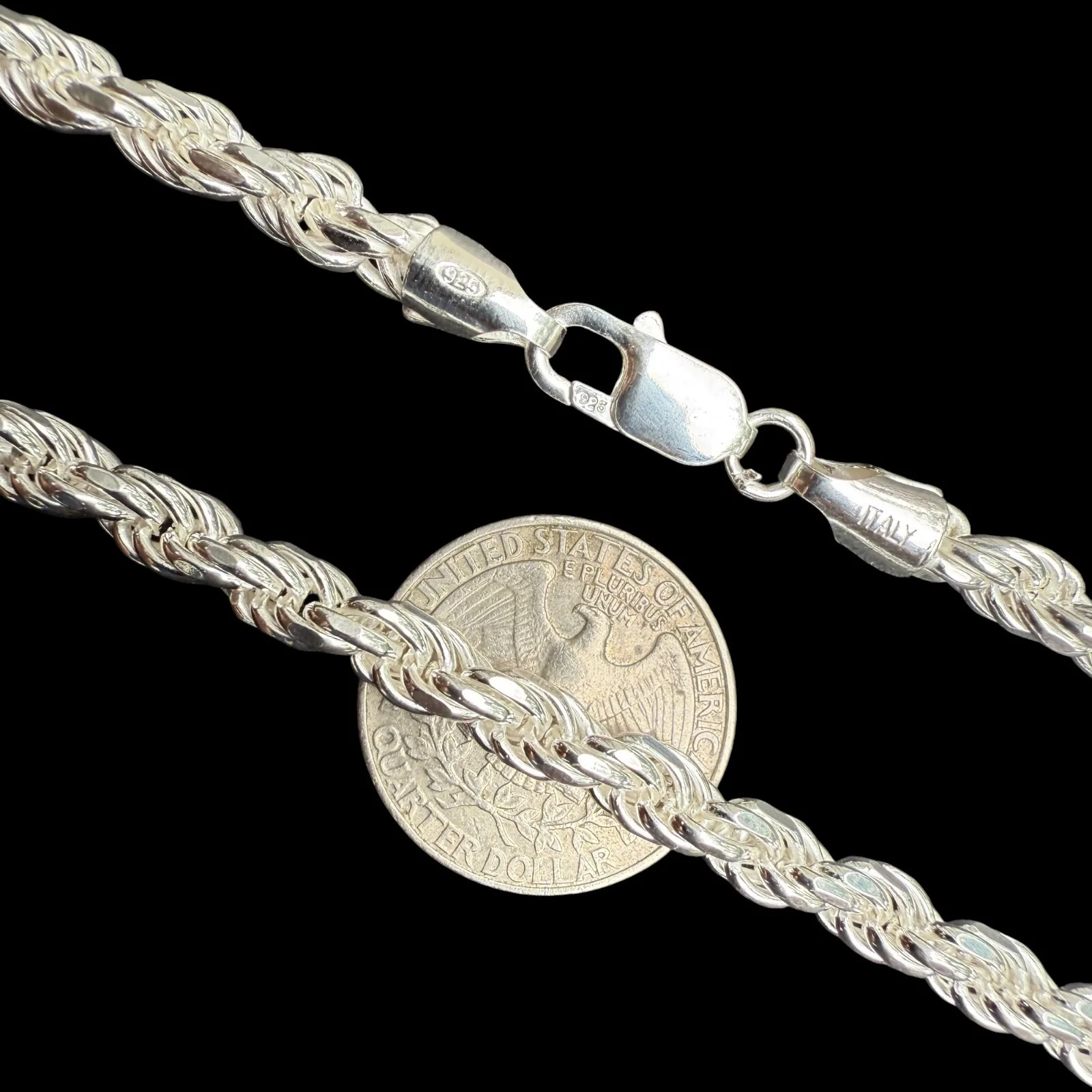 925 Sterling Silver 6mm Diamond Cut Rope Chain Necklace - Image 3