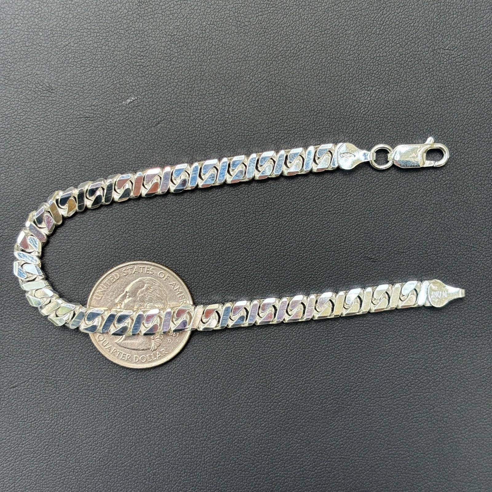 925 Sterling Silver 6mm Dollar Link Bracelet - Image 9