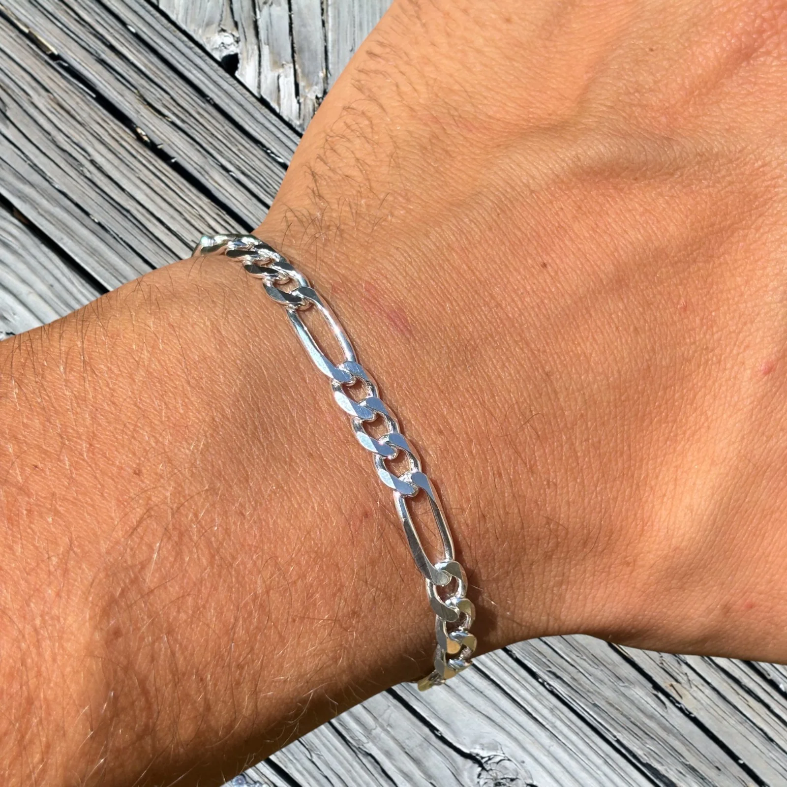 925 Sterling Silver 6mm Figaro Bracelet - Image 4