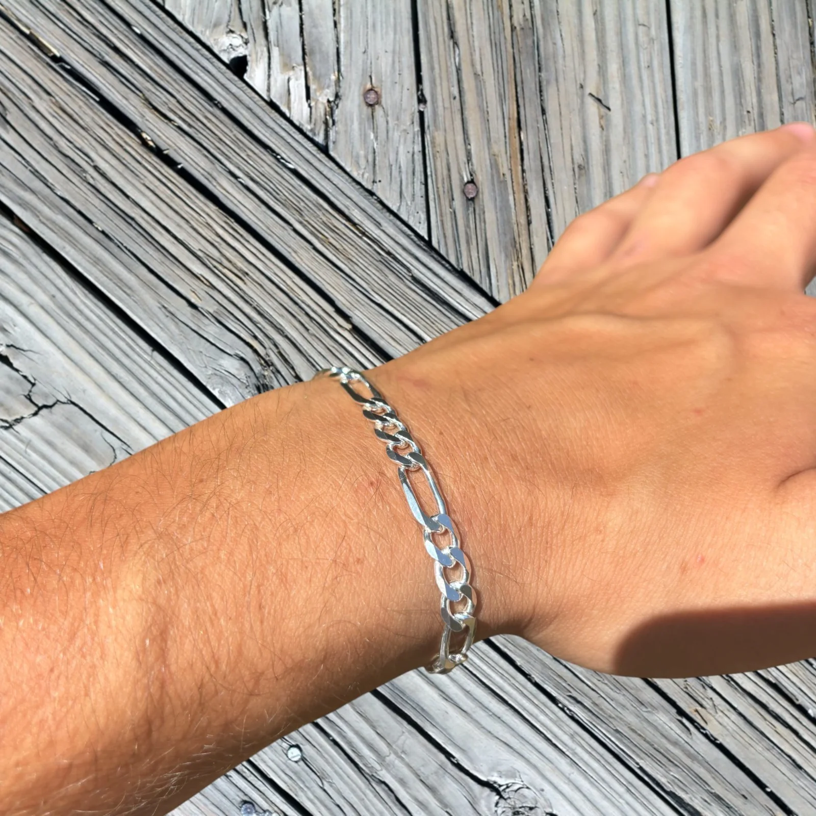 925 Sterling Silver 6mm Figaro Bracelet - Image 7