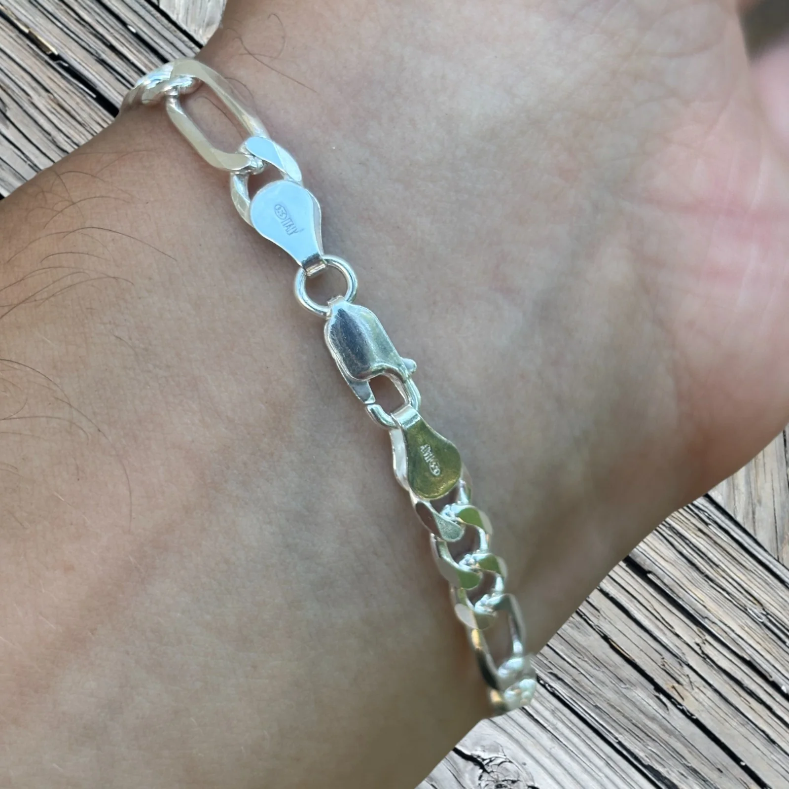 925 Sterling Silver 6mm Figaro Bracelet - Image 9
