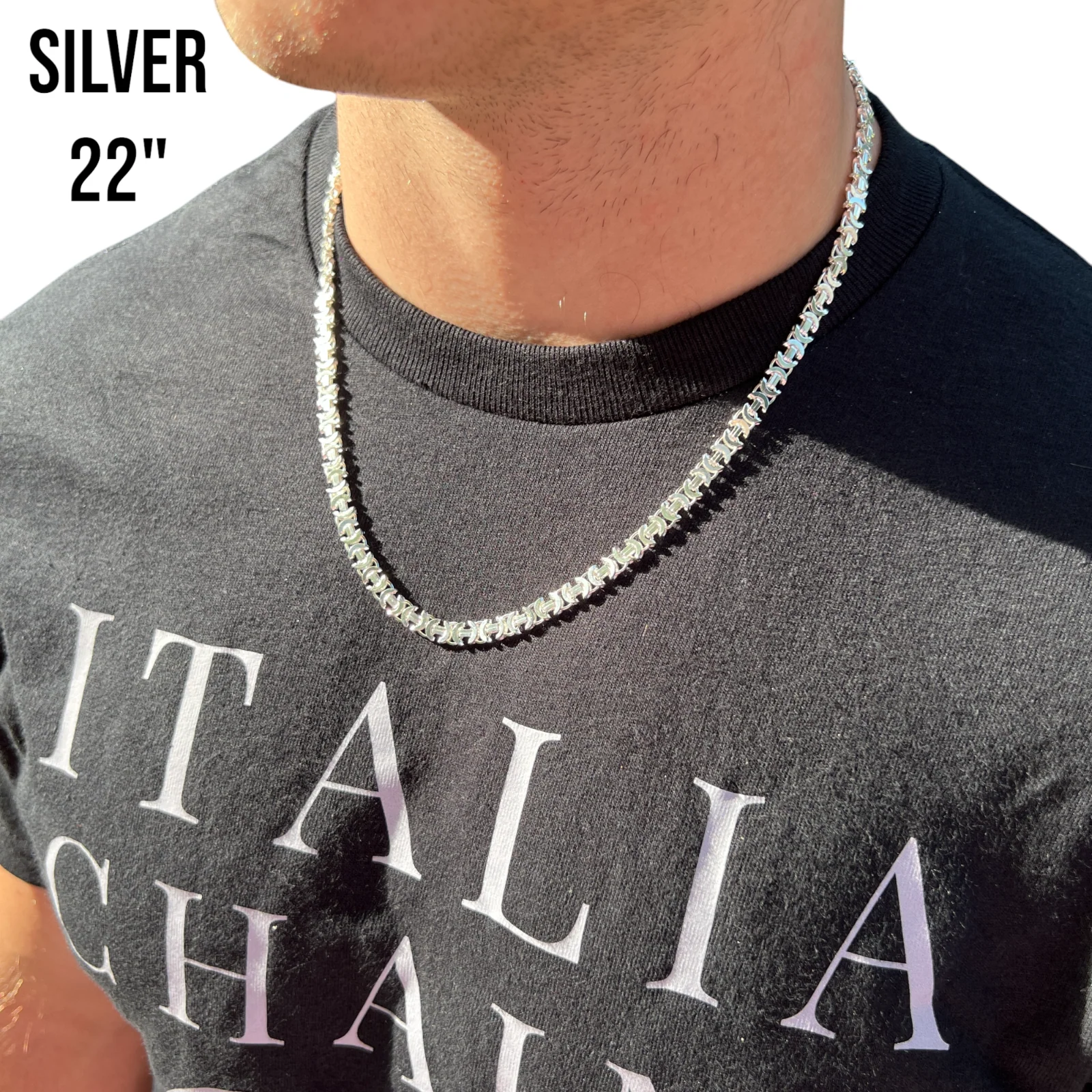 925 Sterling Silver 6mm Flat Byzantine Chain Necklace - Image 11