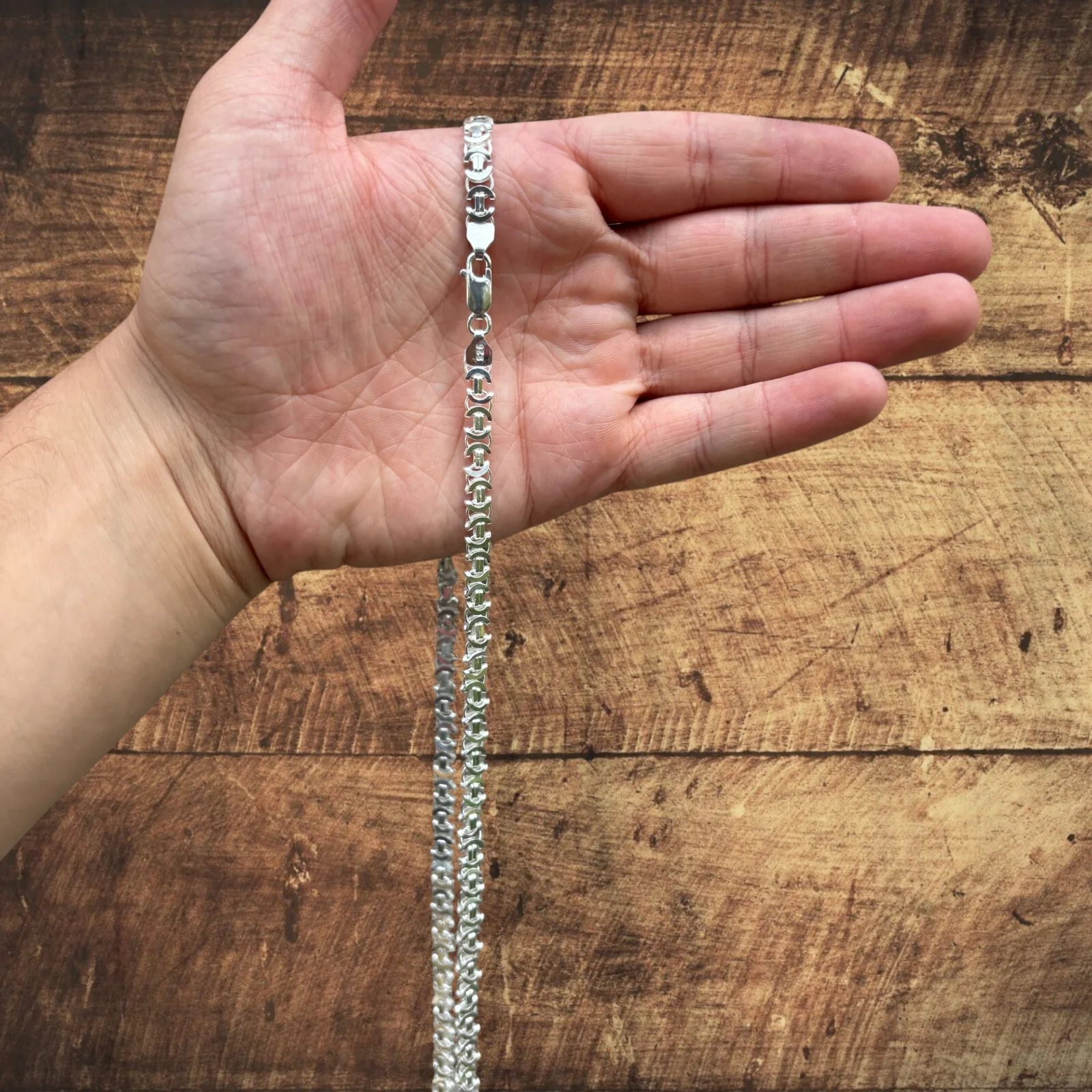 925 Sterling Silver 6mm Flat Byzantine Chain Necklace - Image 5