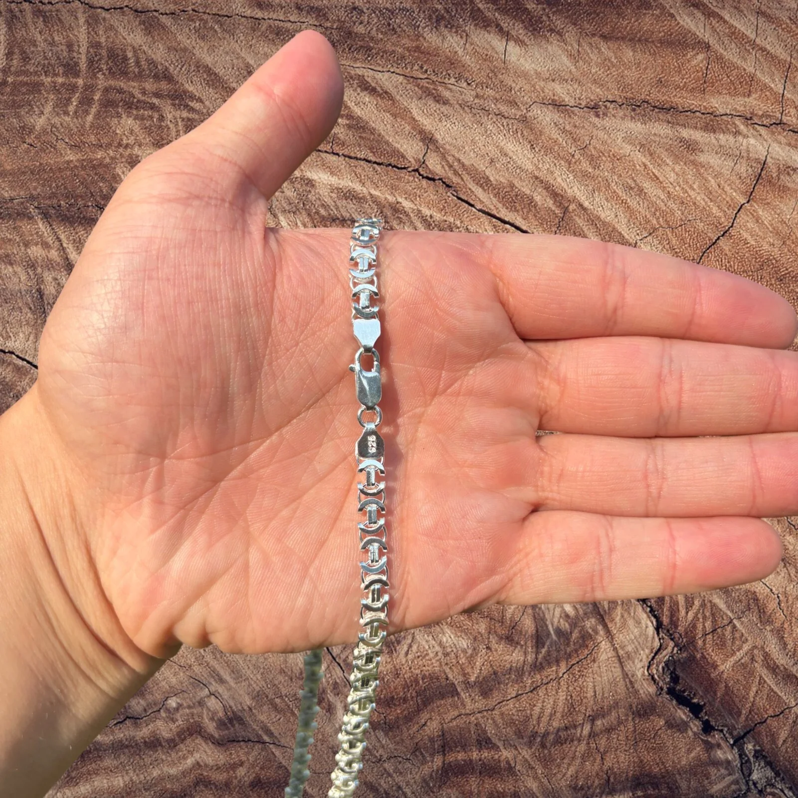 925 Sterling Silver 6mm Flat Byzantine Chain Necklace - Image 7