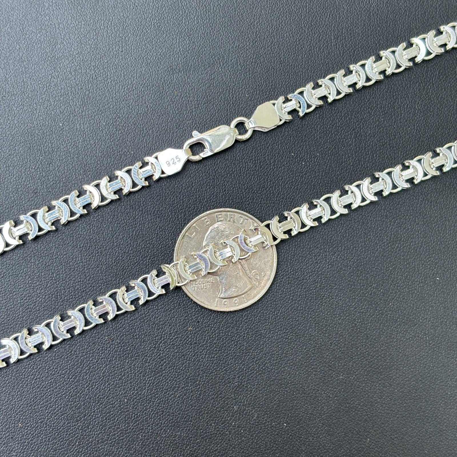 925 Sterling Silver 6mm Flat Byzantine Chain Necklace - Image 9
