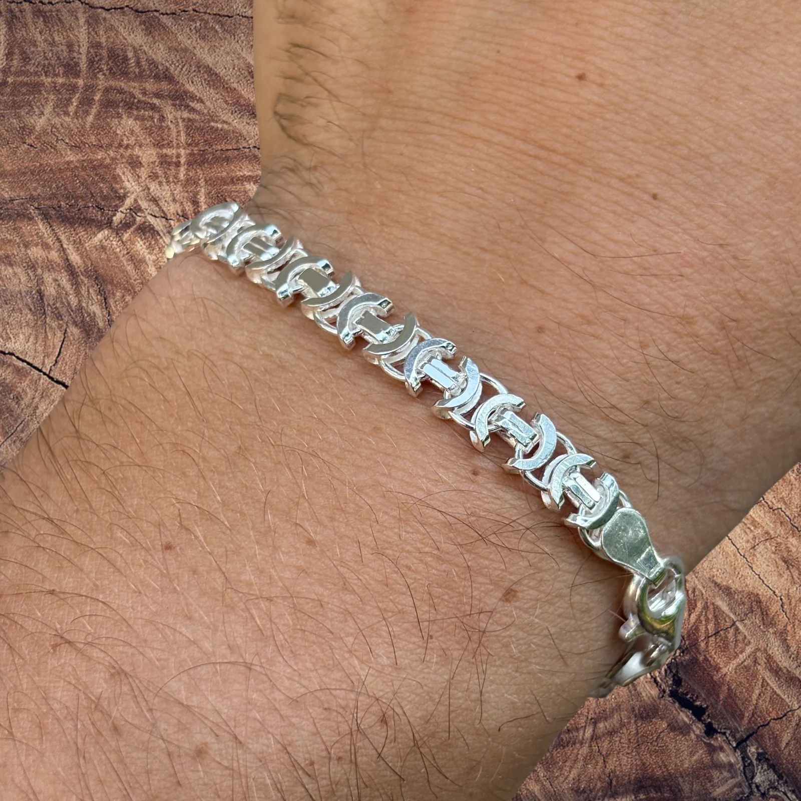 925 Sterling Silver 6mm Flat Byzantine Bracelet - Image 7