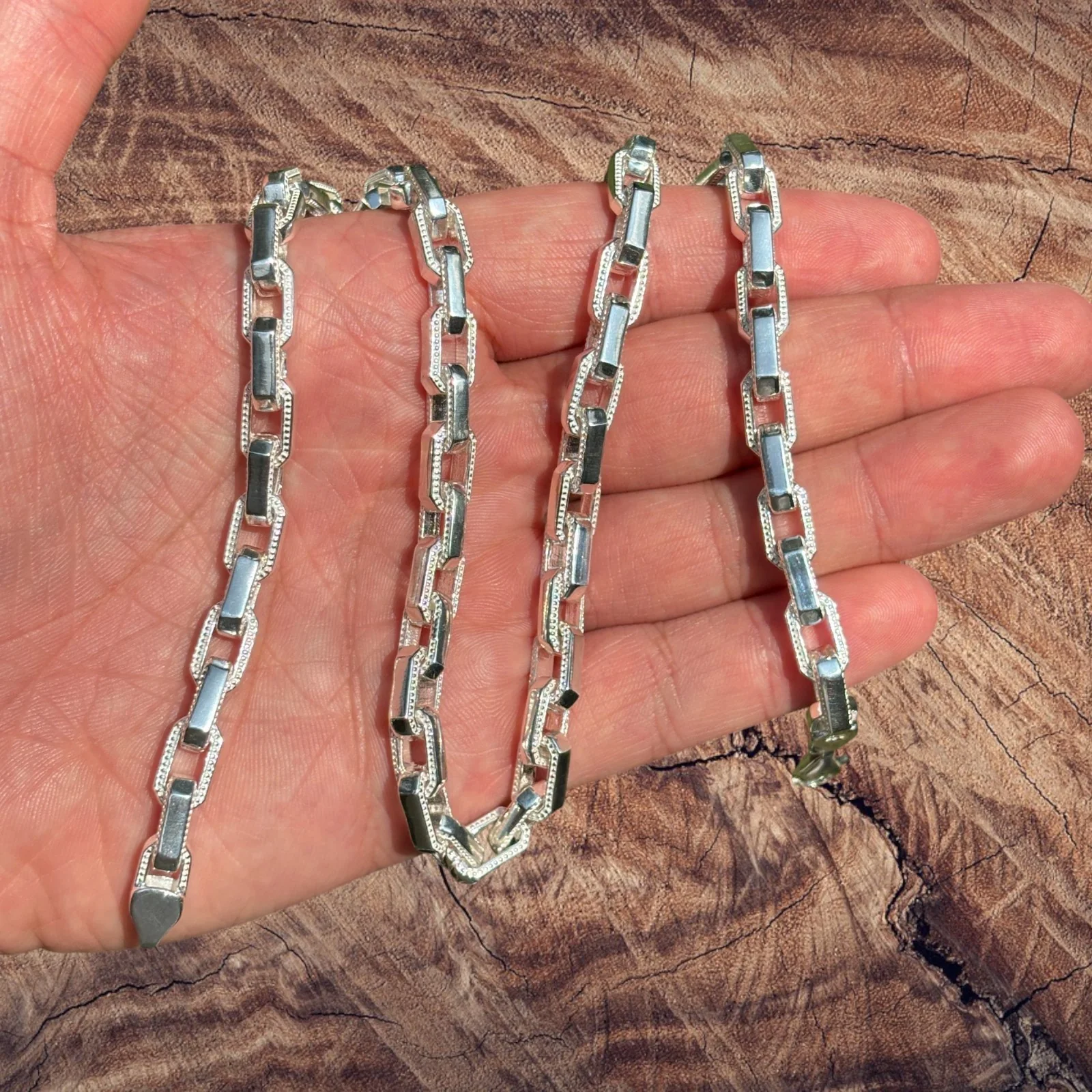 925 Sterling Silver 7mm Fancy Hermes Rolo Link Chain - Image 4