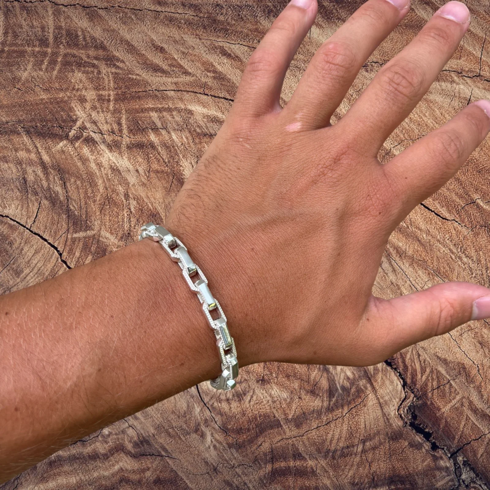 925 Sterling Silver 7mm Fancy Hermes Rolo Link Bracelet - Image 11