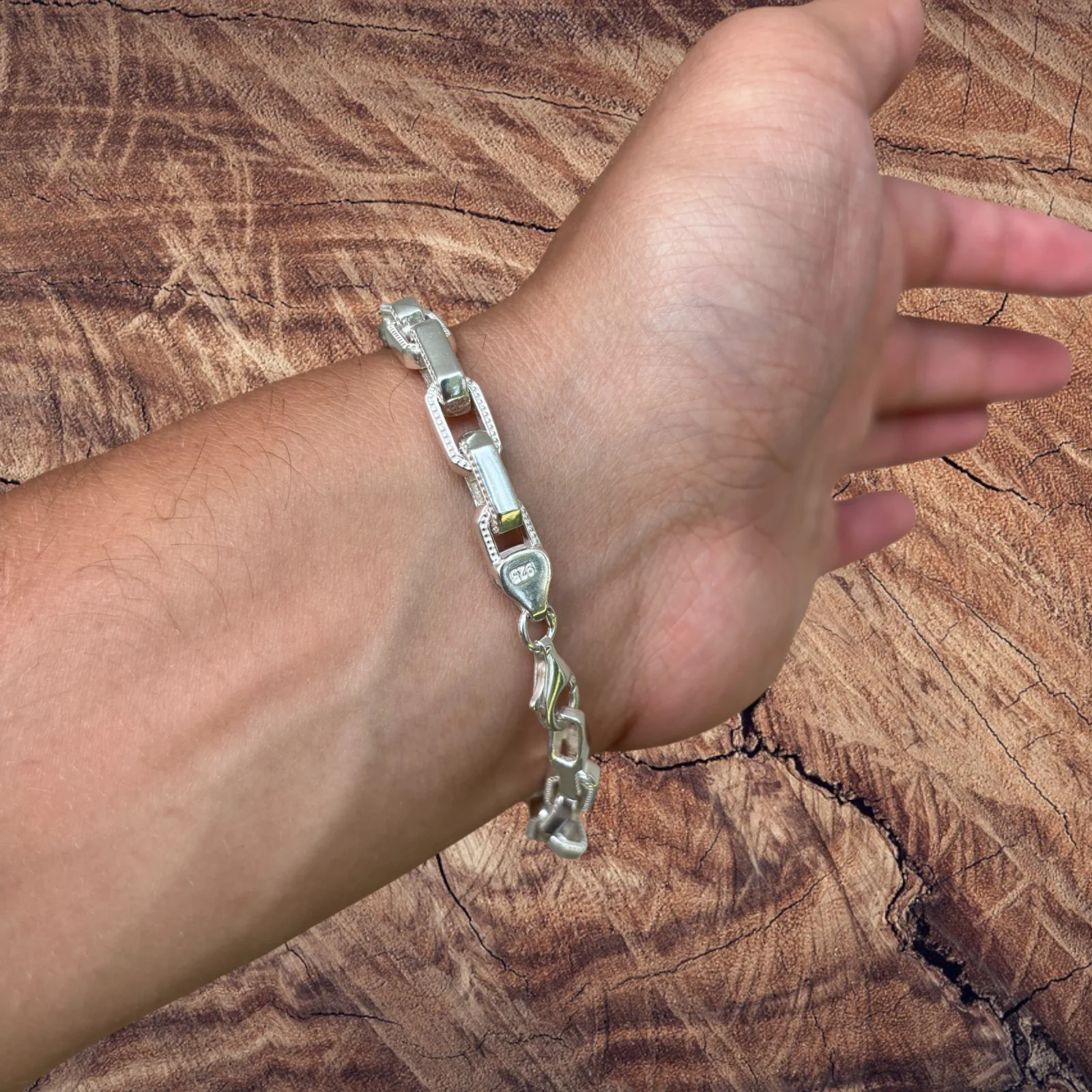 925 Sterling Silver 7mm Fancy Hermes Rolo Link Bracelet - Image 12