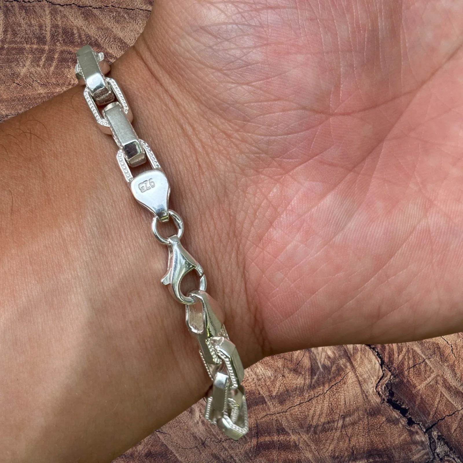 925 Sterling Silver 7mm Fancy Hermes Rolo Link Bracelet - Image 15