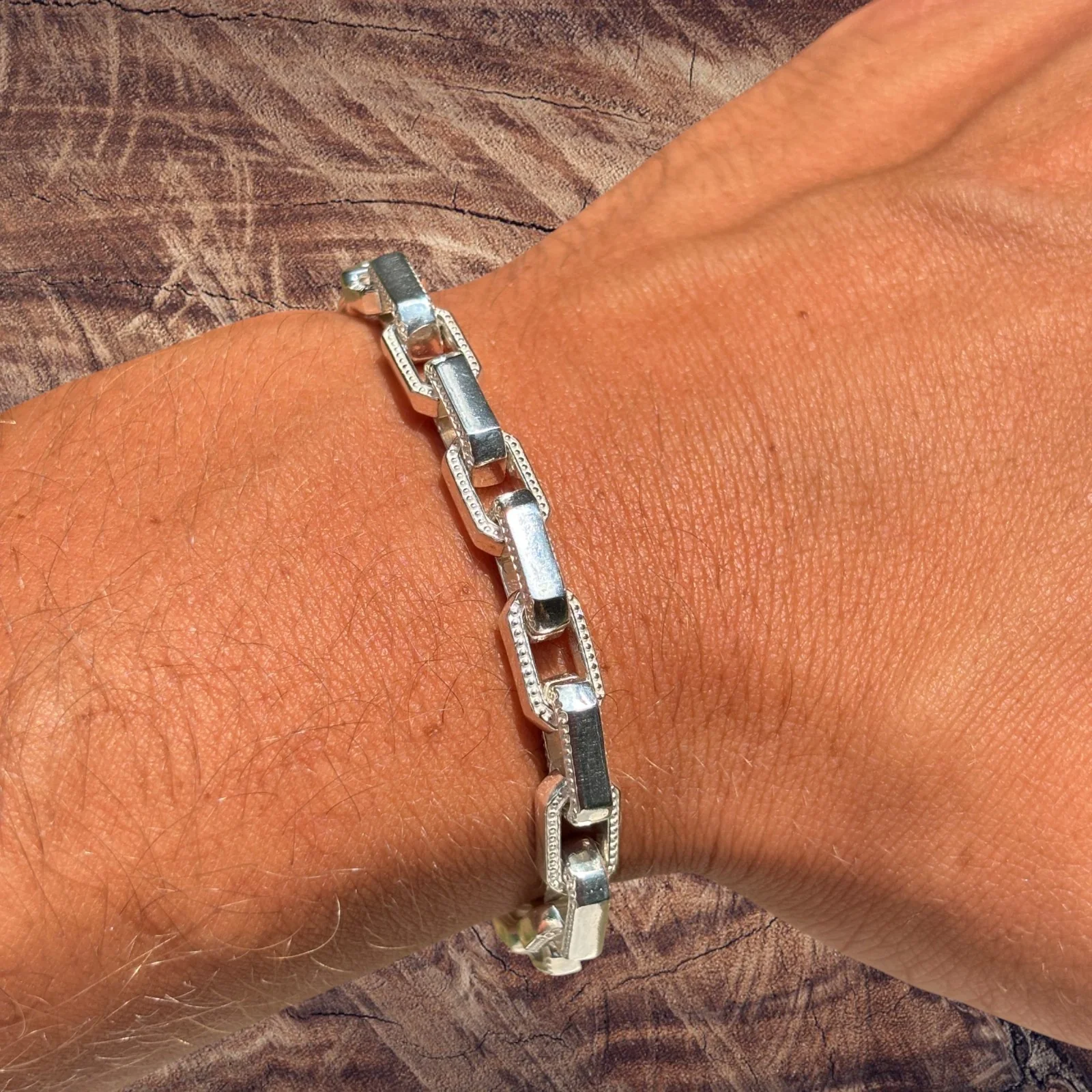925 Sterling Silver 7mm Fancy Hermes Rolo Link Bracelet - Image 3