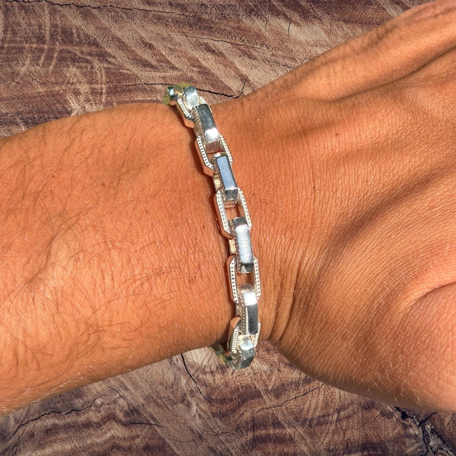 925 Sterling Silver 7mm Fancy Hermes Rolo Link Bracelet - Image 4