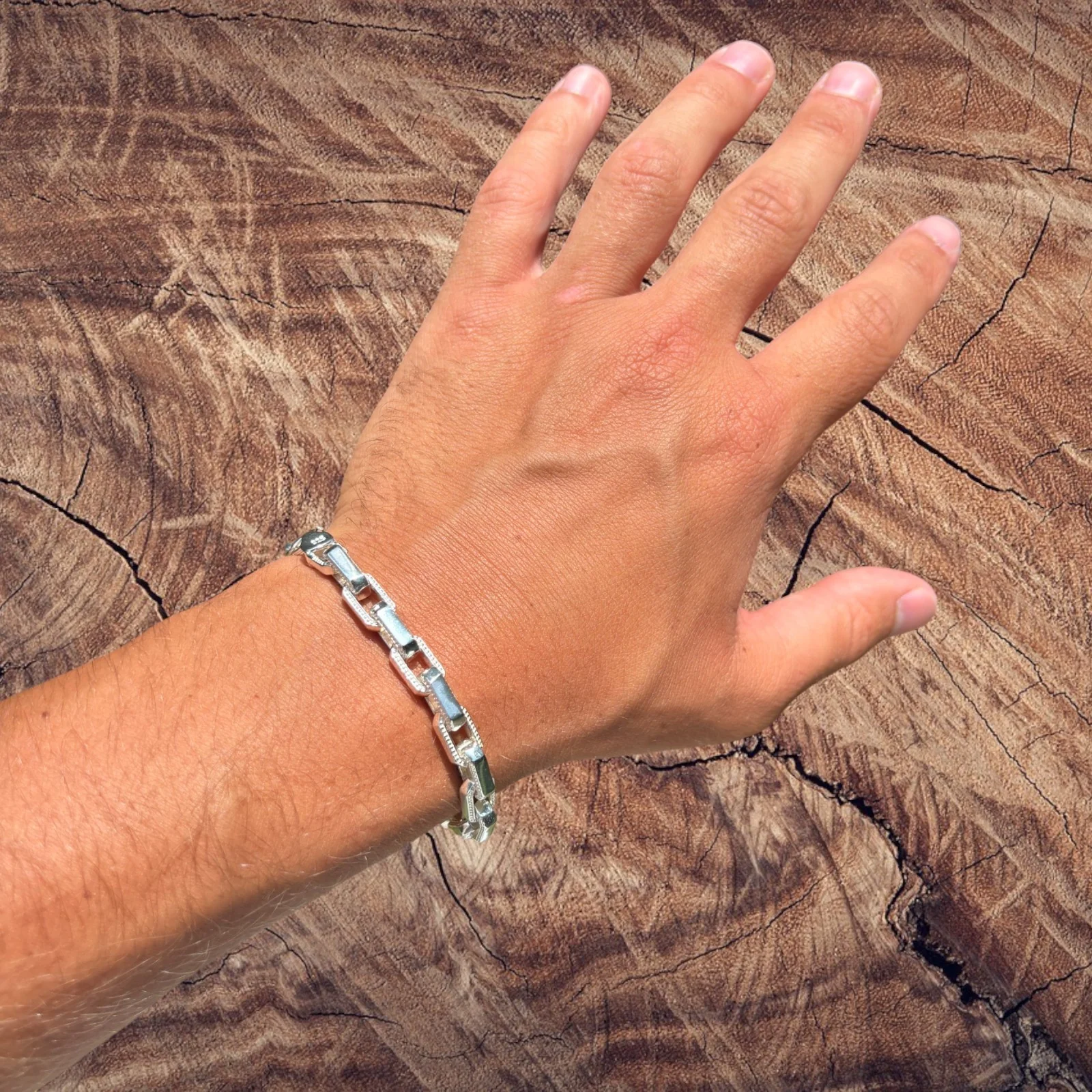925 Sterling Silver 7mm Fancy Hermes Rolo Link Bracelet - Image 5