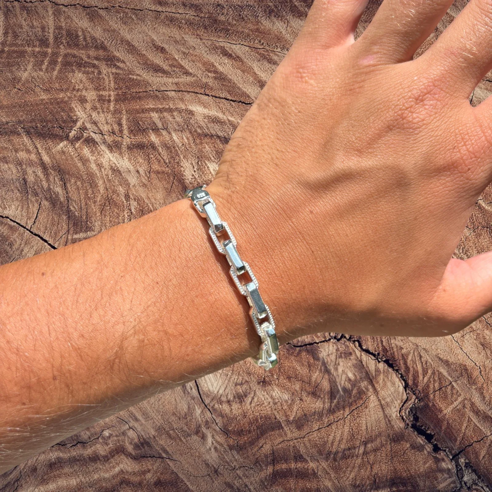 925 Sterling Silver 7mm Fancy Hermes Rolo Link Bracelet - Image 6