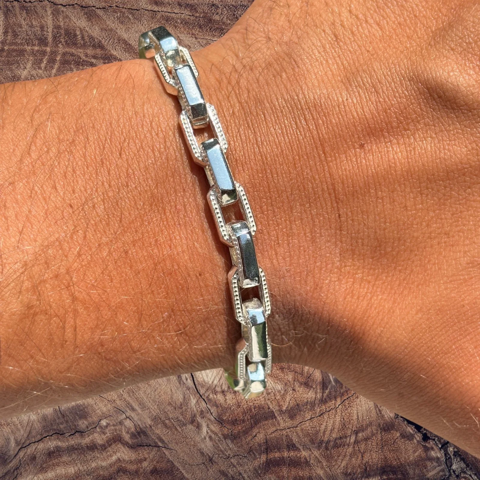 925 Sterling Silver 7mm Fancy Hermes Rolo Link Bracelet - Image 7