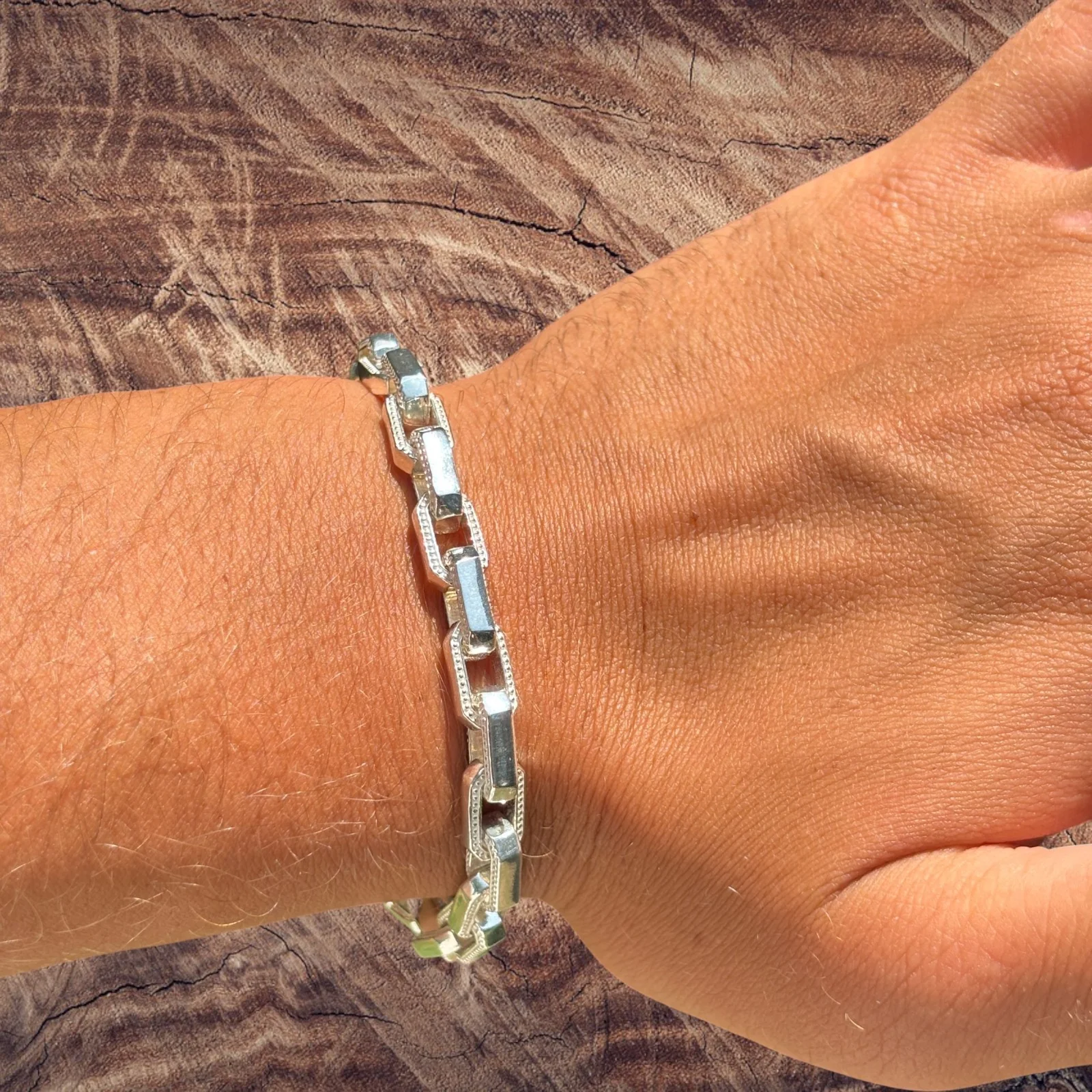 925 Sterling Silver 7mm Fancy Hermes Rolo Link Bracelet - Image 8