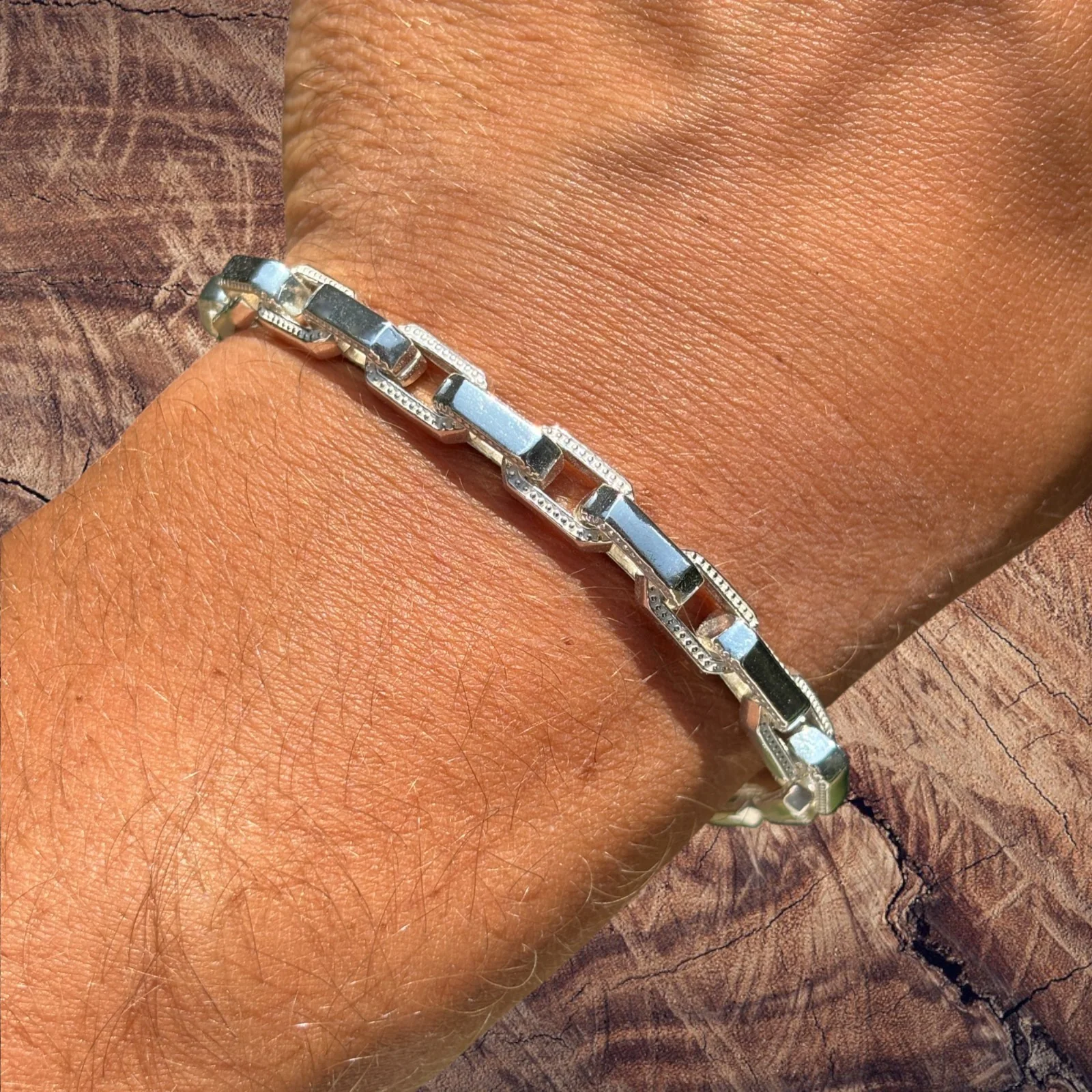 925 Sterling Silver 7mm Fancy Hermes Rolo Link Bracelet - Image 9