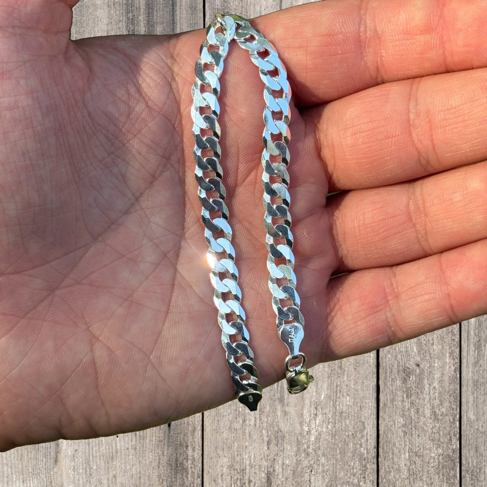 925 Sterling Silver 7mm Flat Curb Bracelet - Image 17