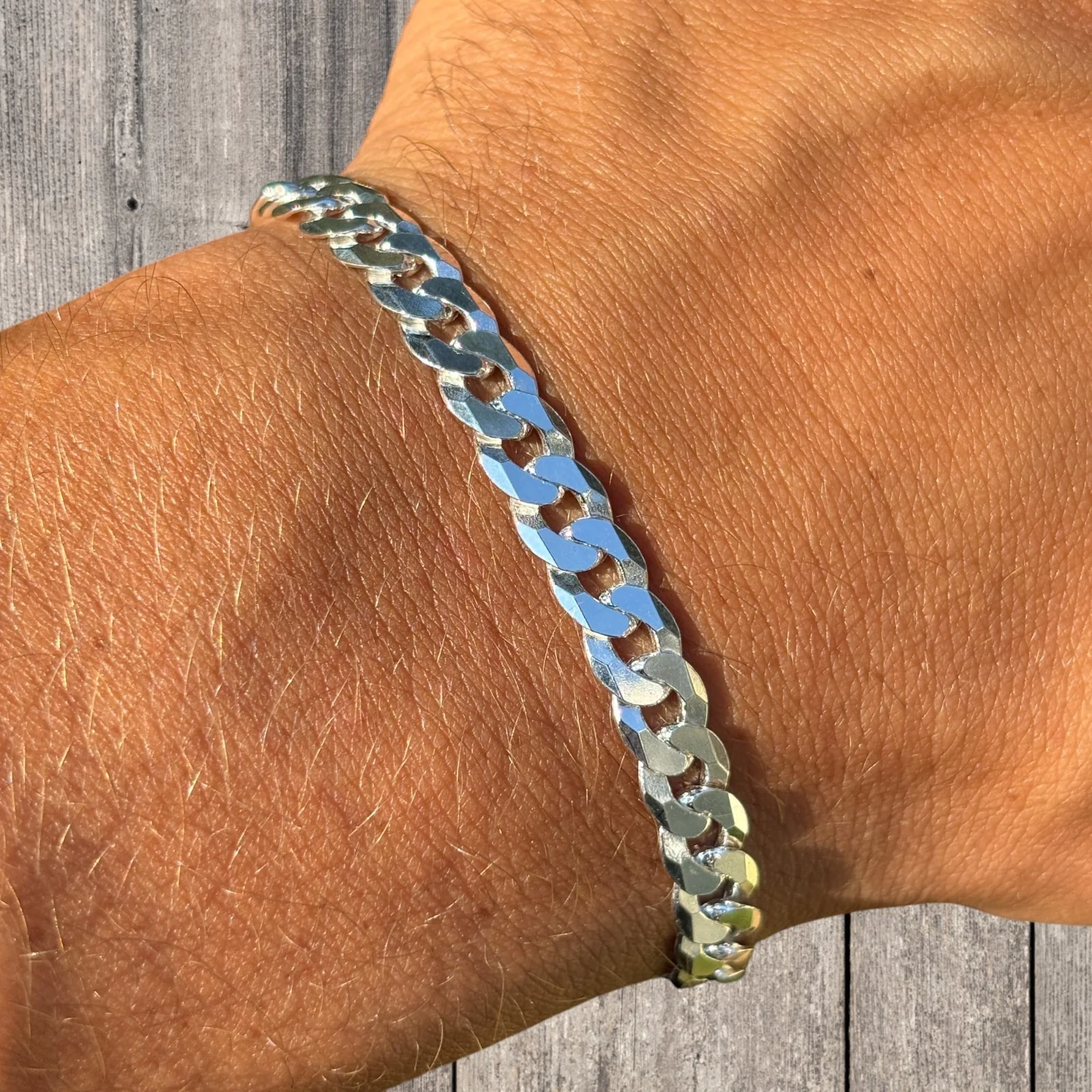 925 Sterling Silver 7mm Flat Curb Bracelet - Image 4