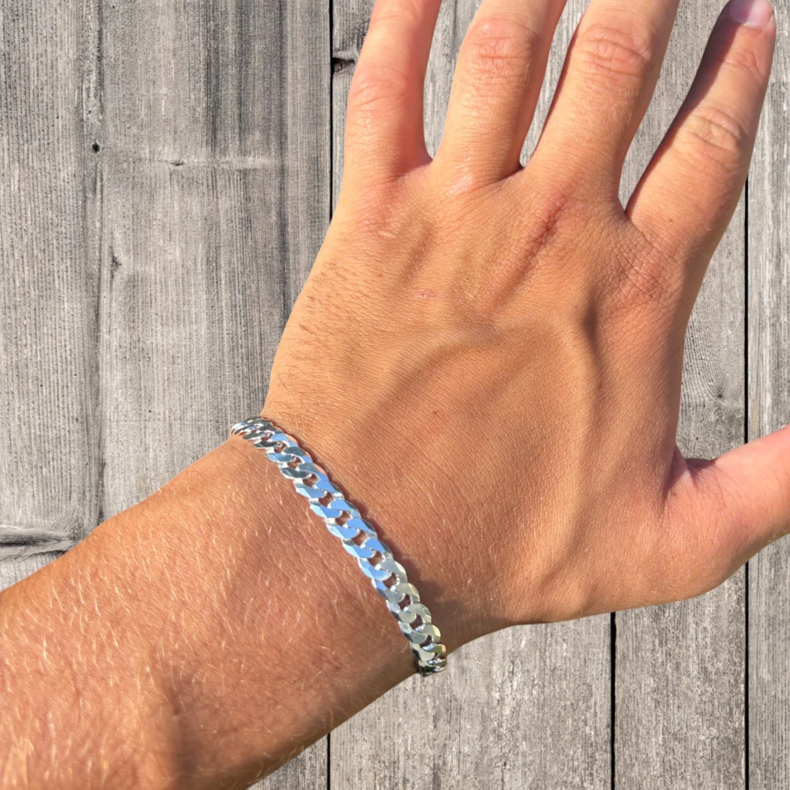 925 Sterling Silver 7mm Flat Curb Bracelet - Image 6