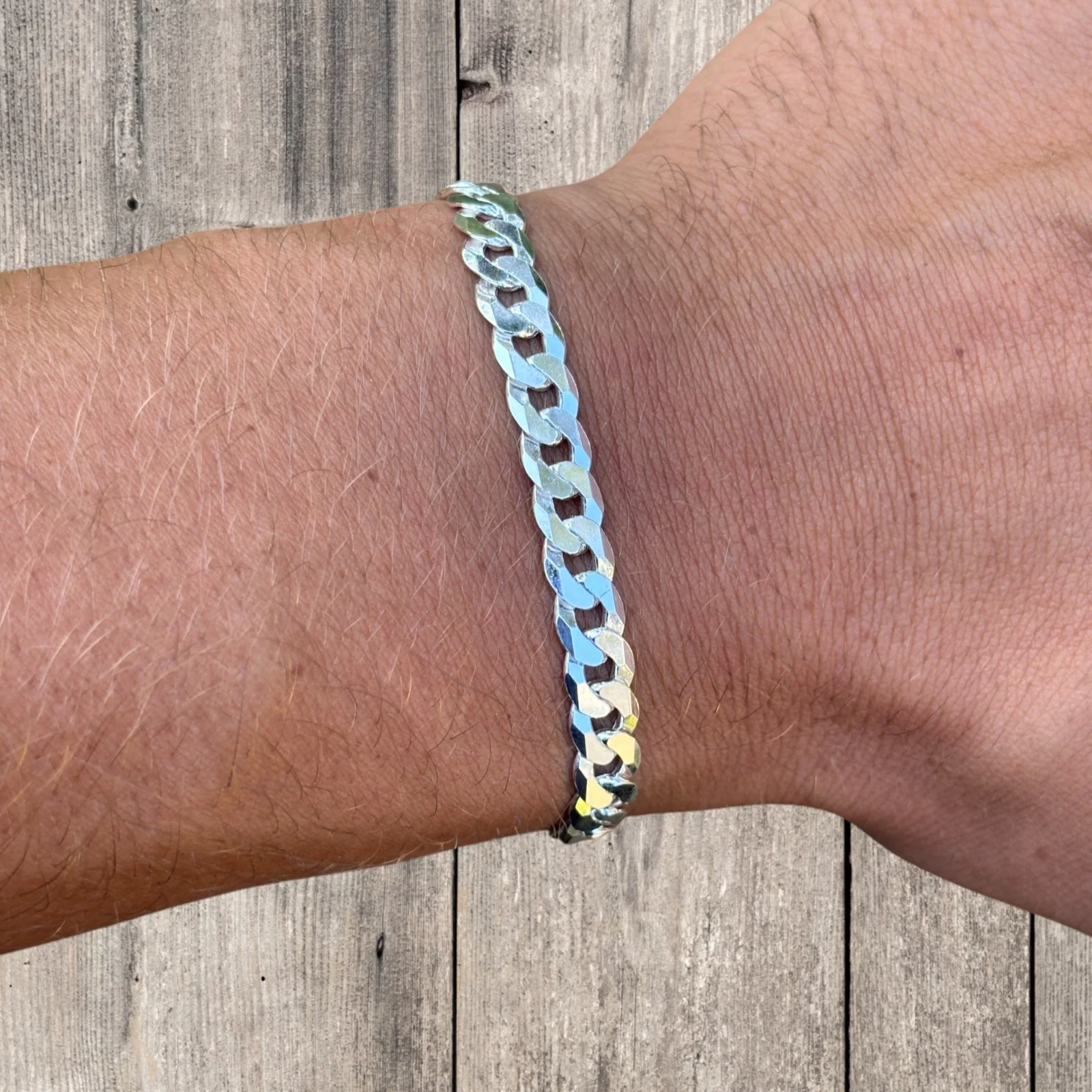 925 Sterling Silver 7mm Flat Curb Bracelet - Image 8