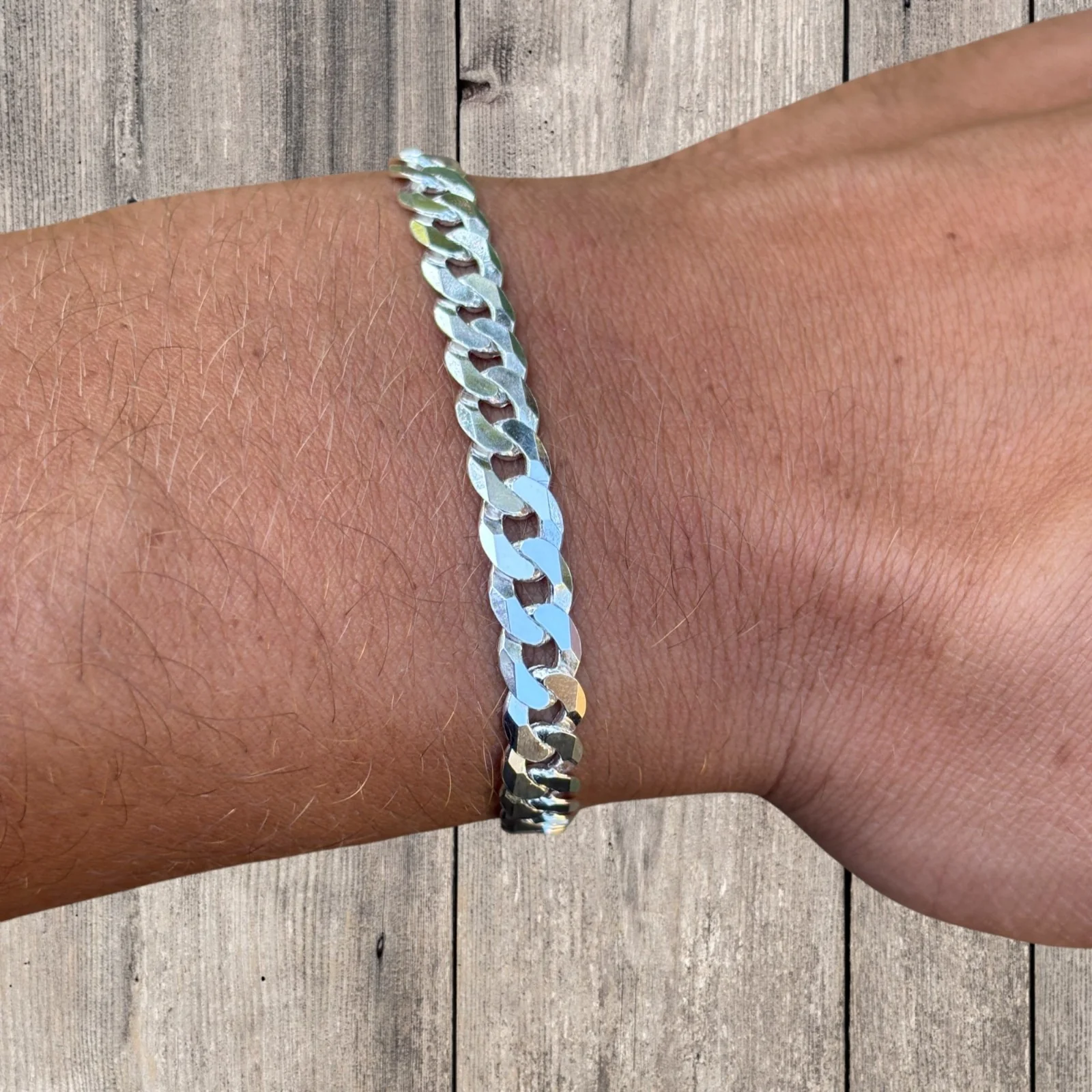 925 Sterling Silver 7mm Flat Curb Bracelet - Image 9
