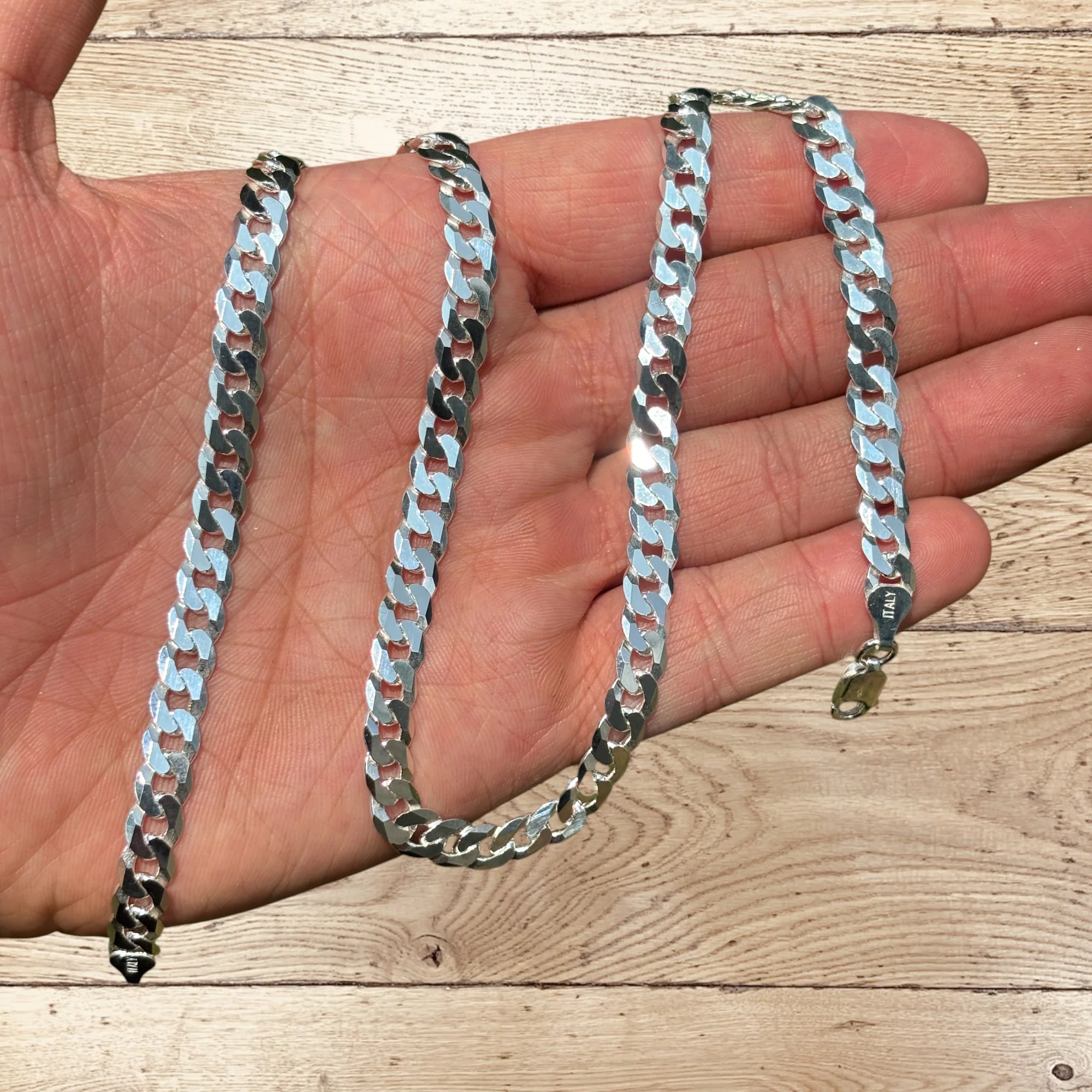 925 Sterling Silver 7mm Flat Curb Cuban Chain Necklace - Image 5