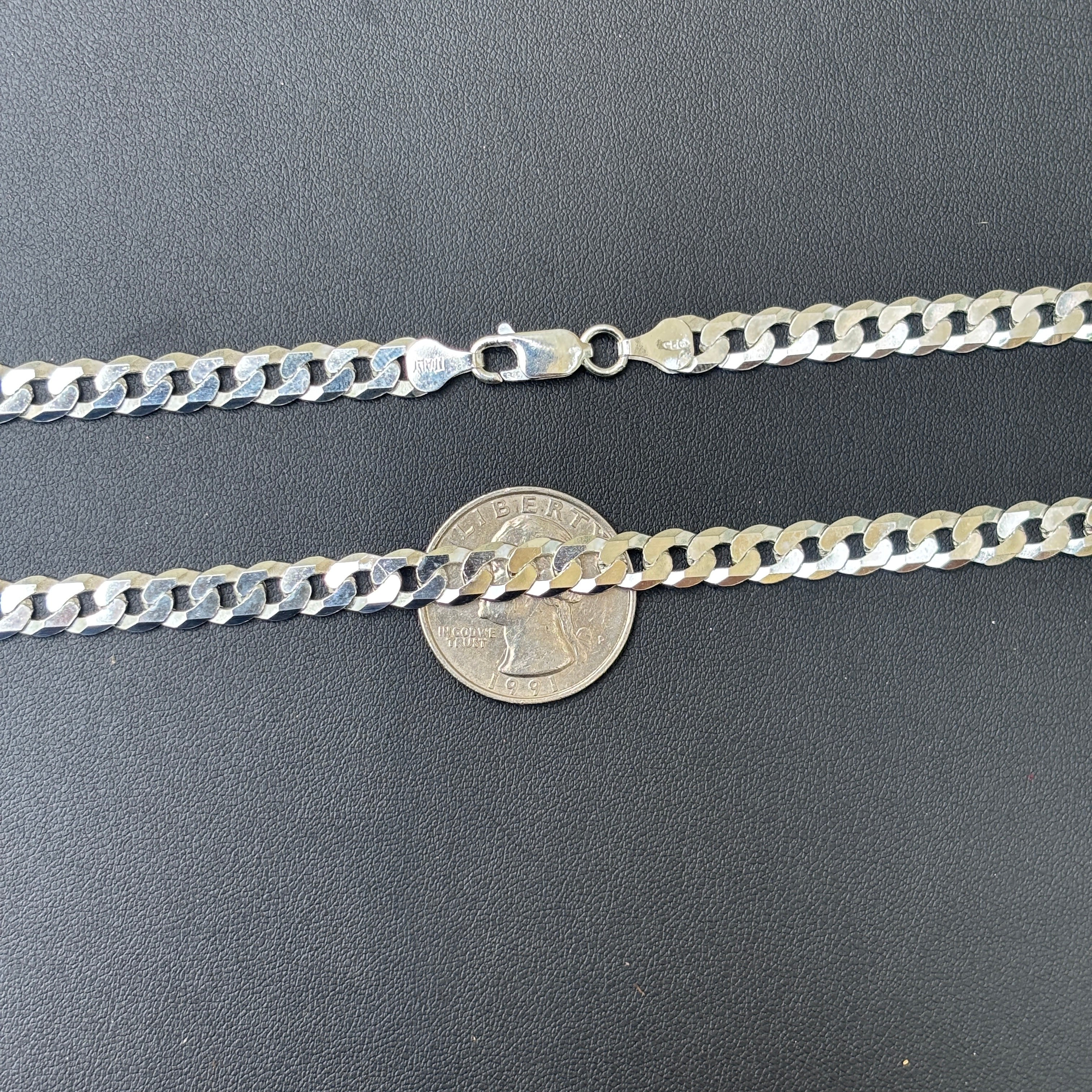 925 Sterling Silver 7mm Flat Curb Cuban Chain Necklace - Image 9