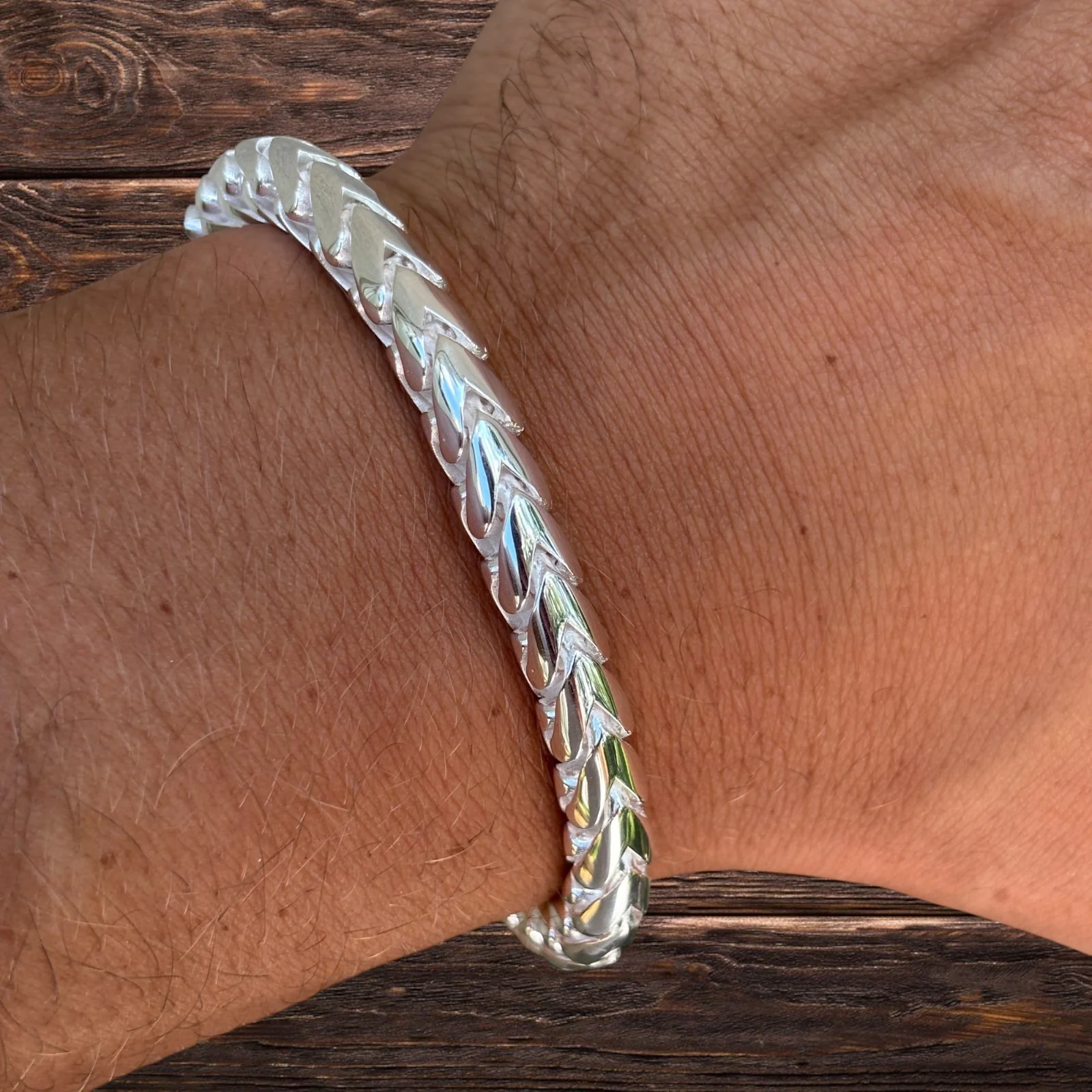 925 Sterling Silver 7mm Rounded Franco Bracelet W. Box Clasp - Image 11