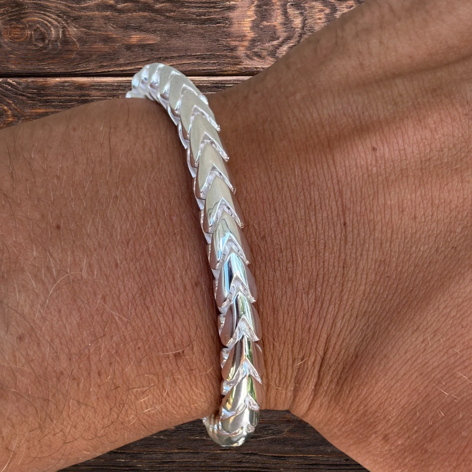 925 Sterling Silver 7mm Rounded Franco Bracelet W. Box Clasp - Image 12
