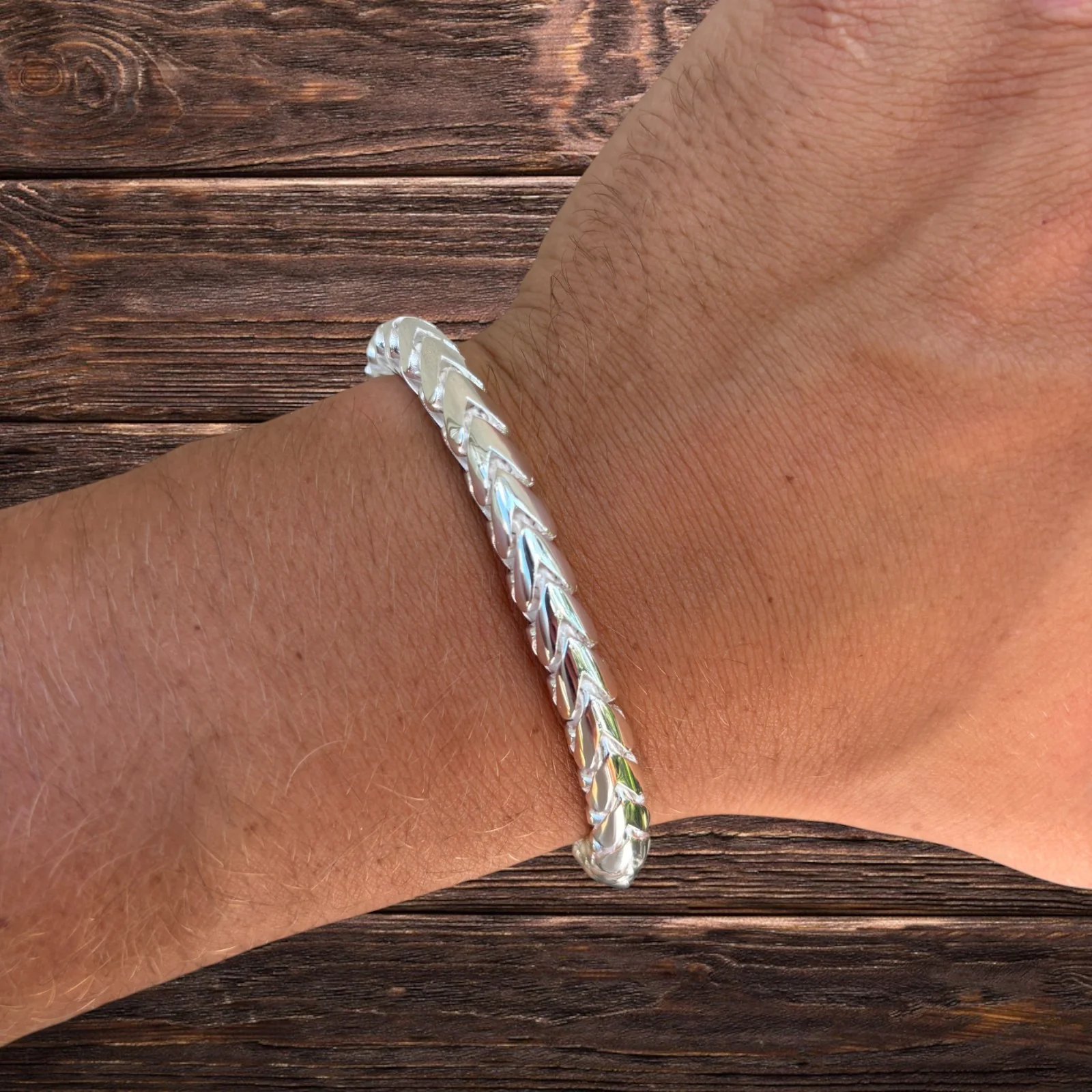 925 Sterling Silver 7mm Rounded Franco Bracelet W. Box Clasp - Image 14