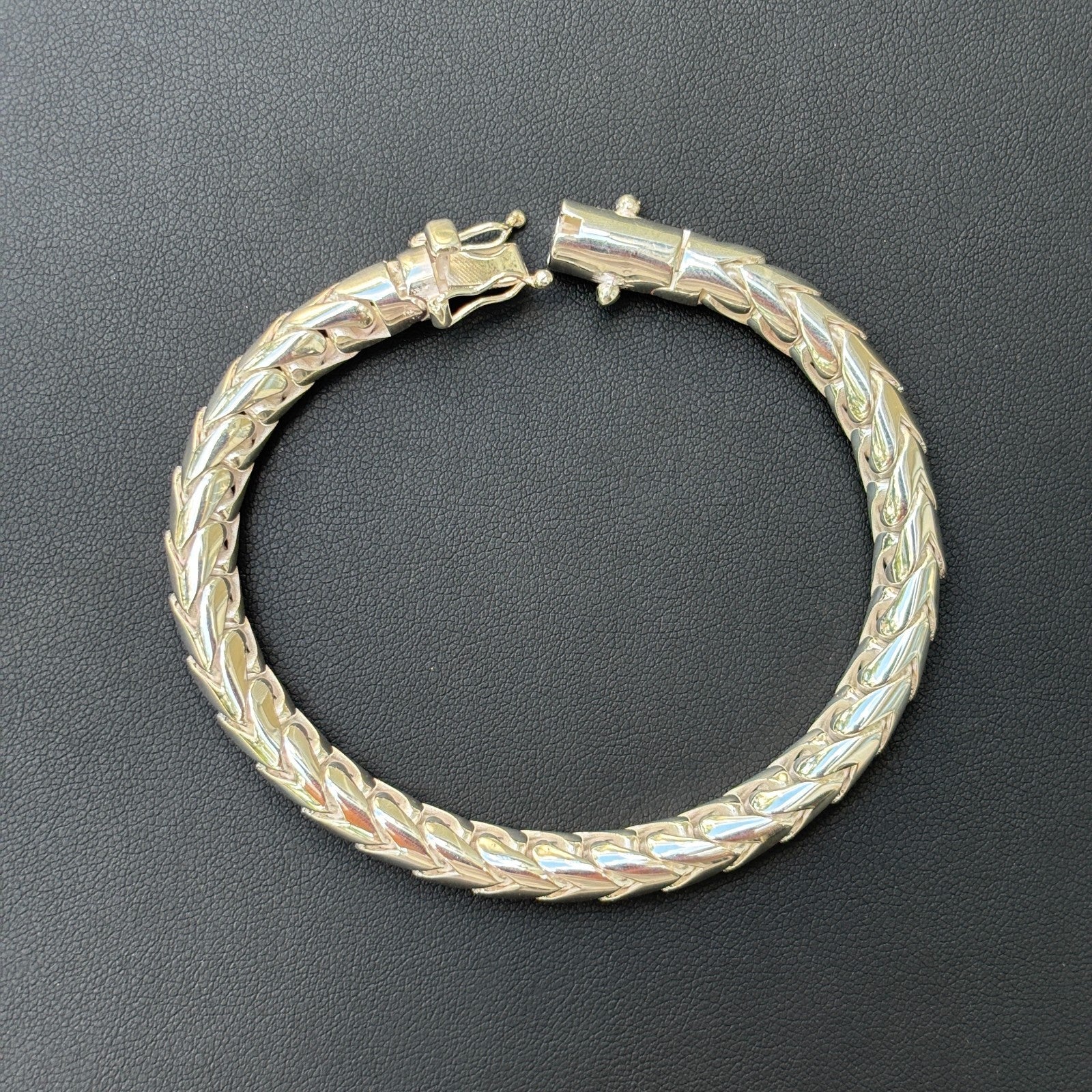 925 Sterling Silver 7mm Rounded Franco Bracelet W. Box Clasp - Image 9