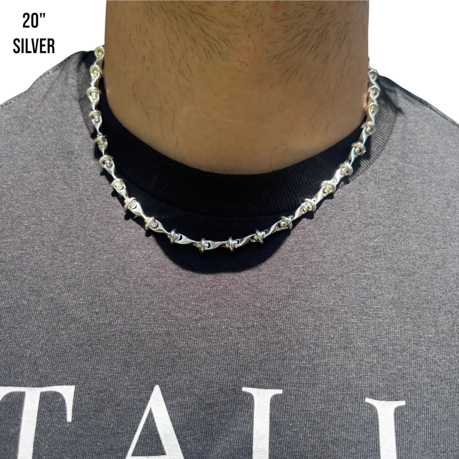925 Sterling Silver 8mm Barbed Wire Chain Necklace - Image 10