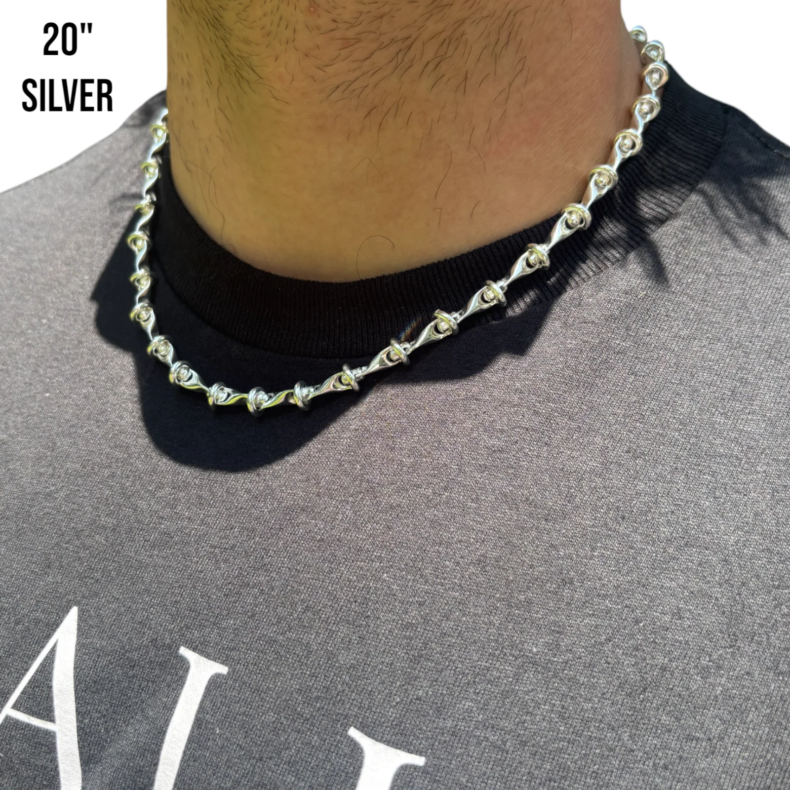 925 Sterling Silver 8mm Barbed Wire Chain Necklace - Image 11
