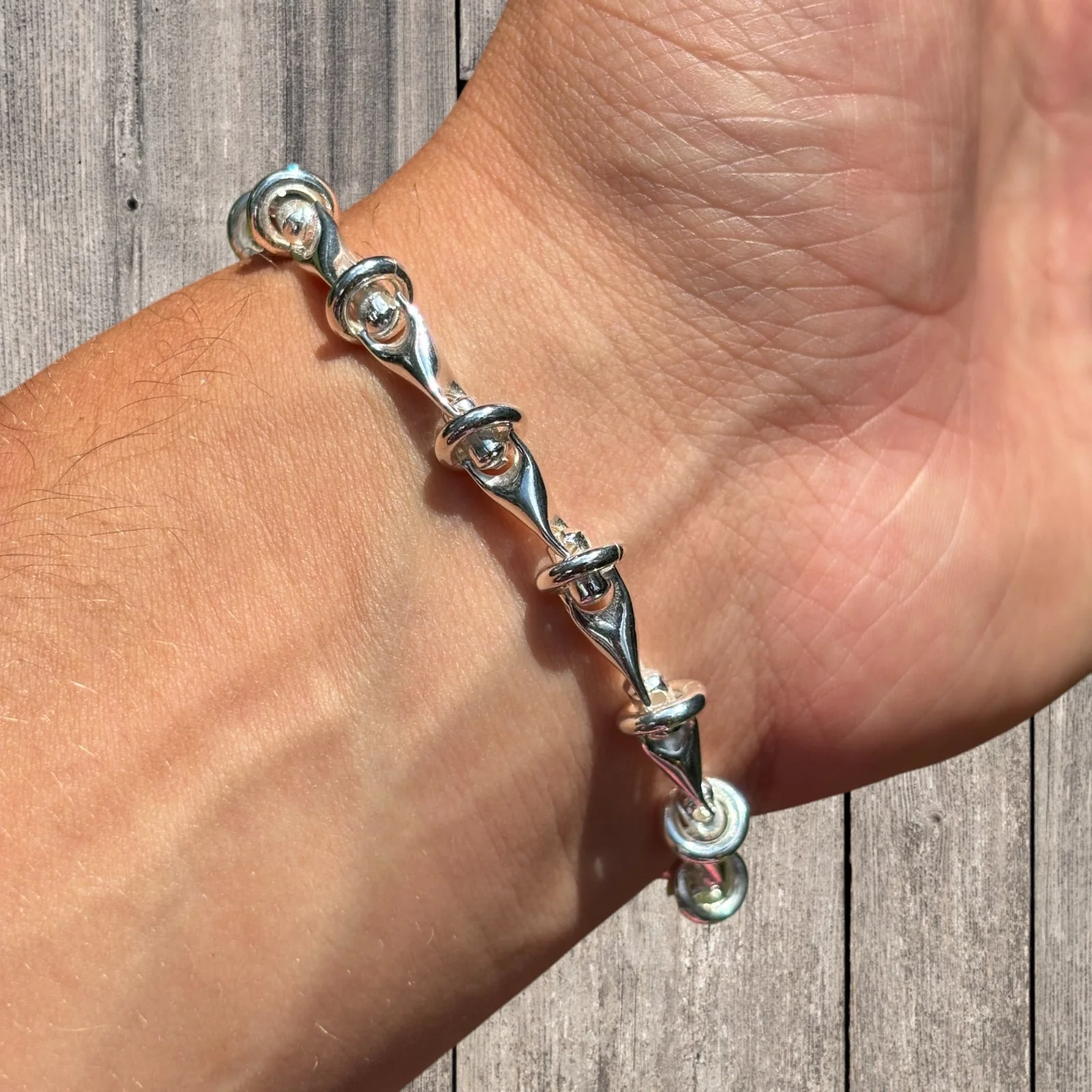 925 Sterling Silver 8mm Barbed Wire Jailhouse Link Bracelet - Image 6
